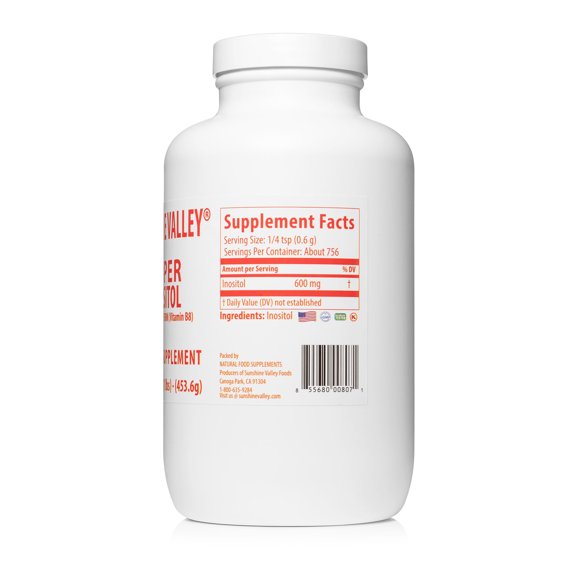 Sunshine Valley Super Inositol Powder packaging side view