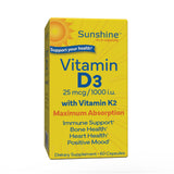 Sunshine Vitamin D3 with K2 supplement front view