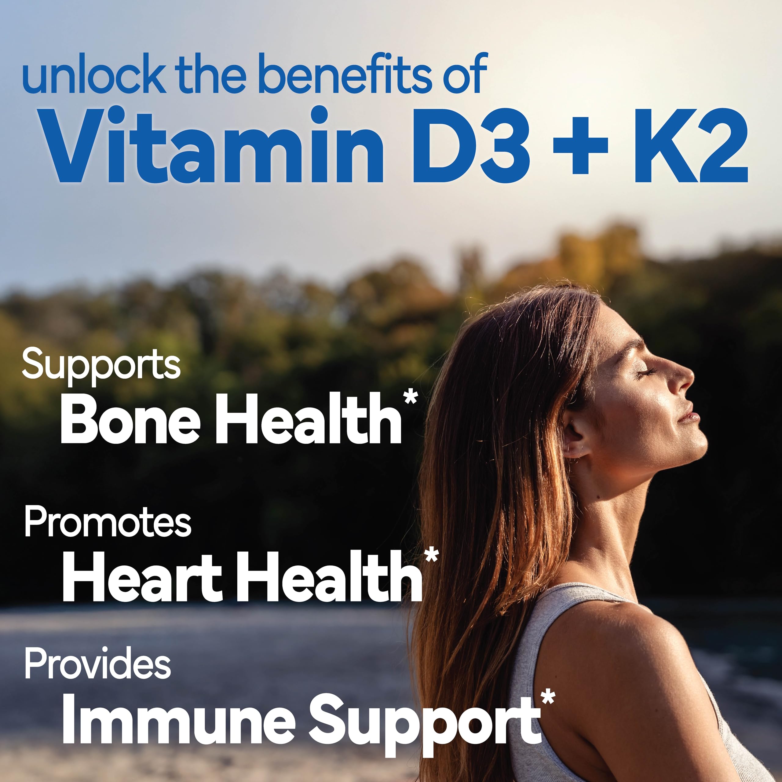 Sunshine Vitamin D3 with K2 supplement side view