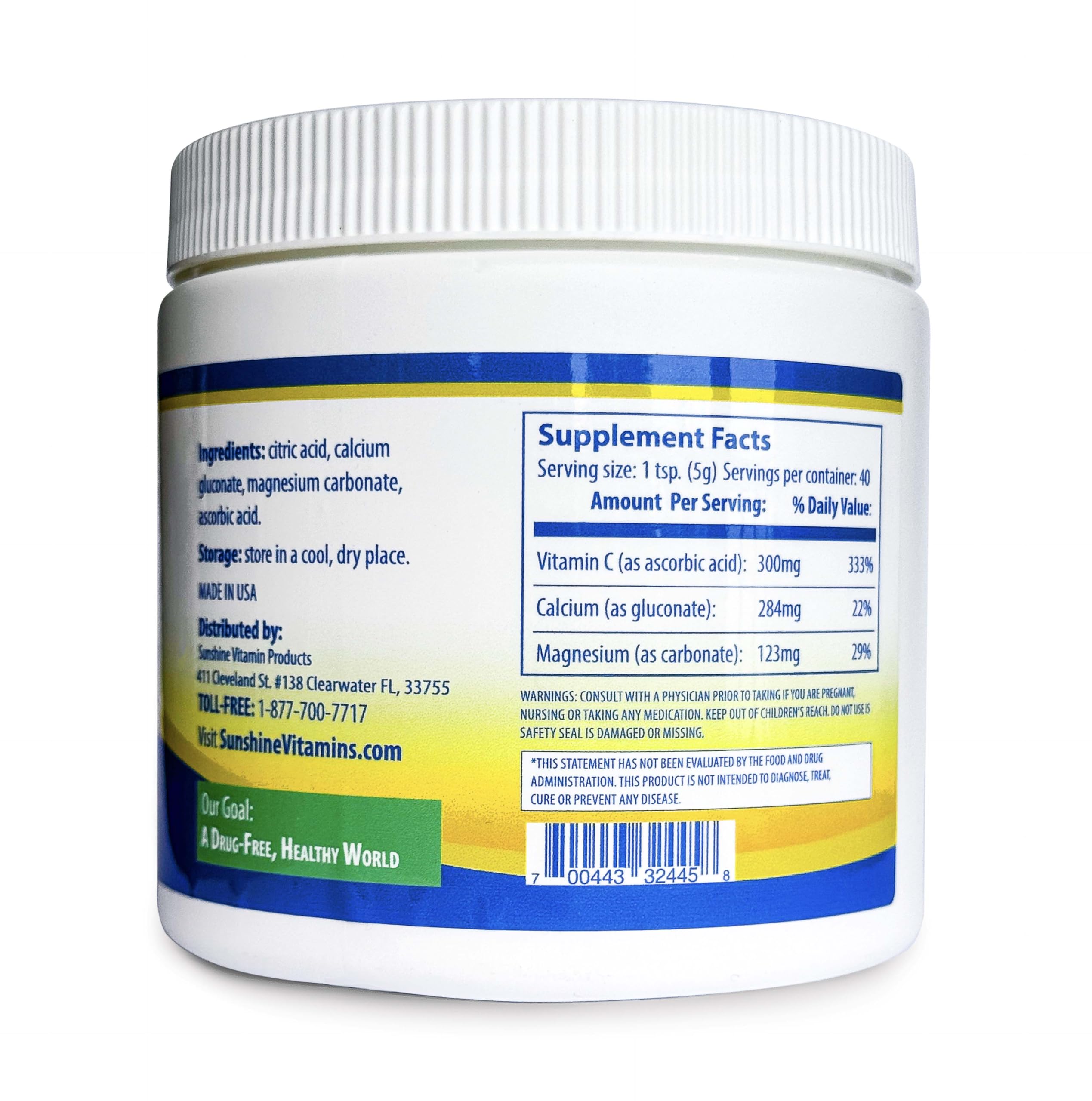 Sunshine Vitamins Instant CalMag-C Calcium and Magnesium Powder side view