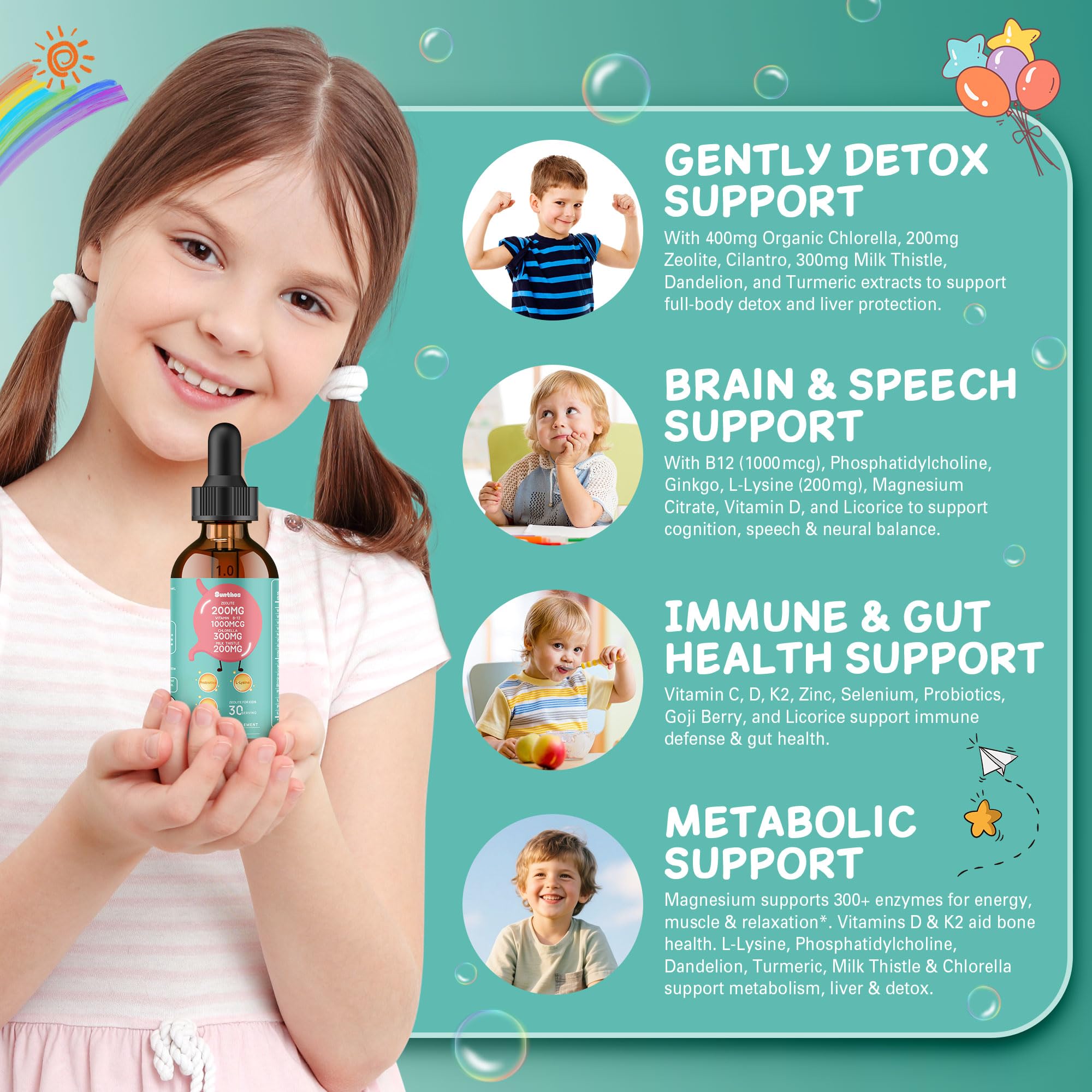 Sunthos Gentle Daily Liquid Drops in a spoon for serving