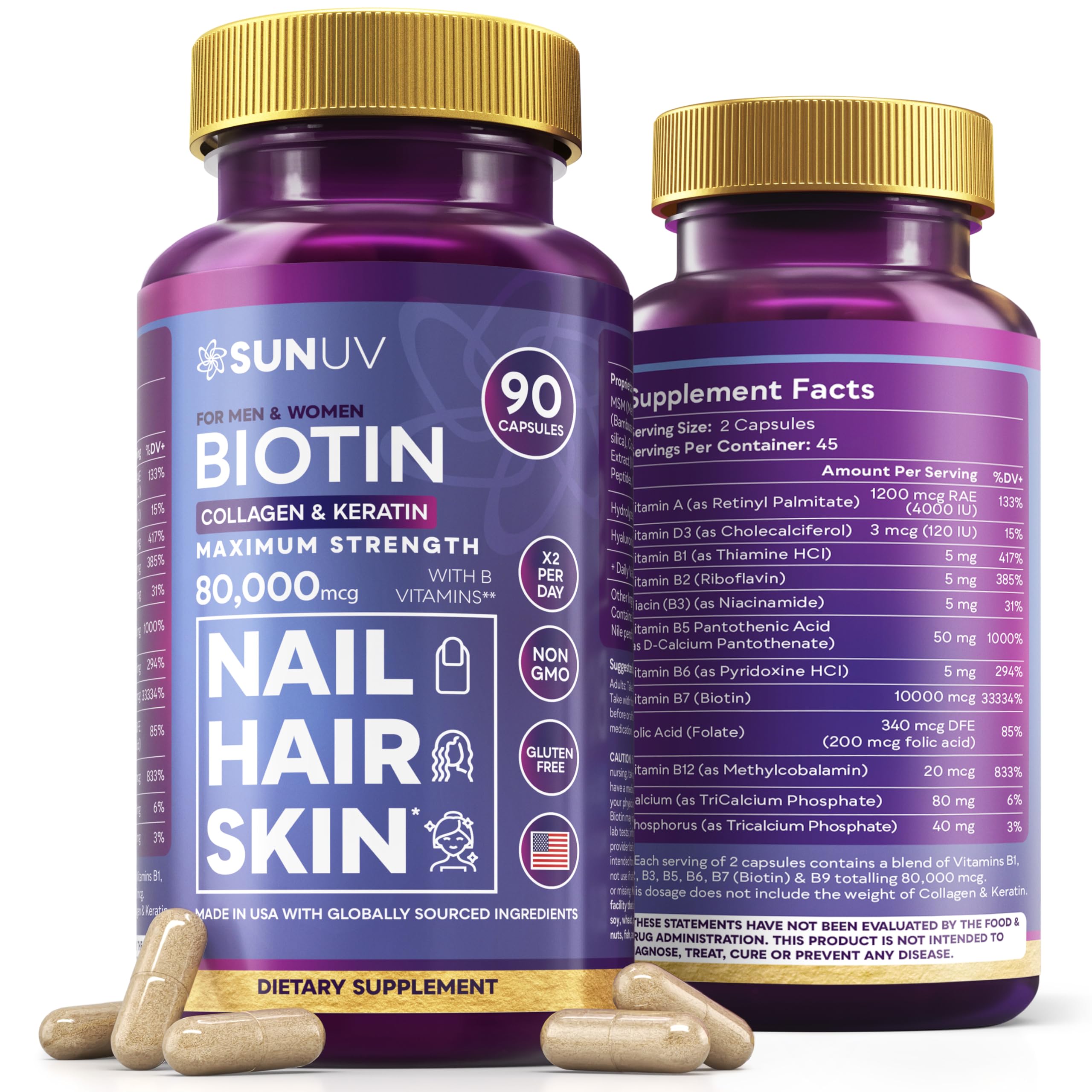 SUNUV Biotin Collagen Keratin Complex 10000mcg front view