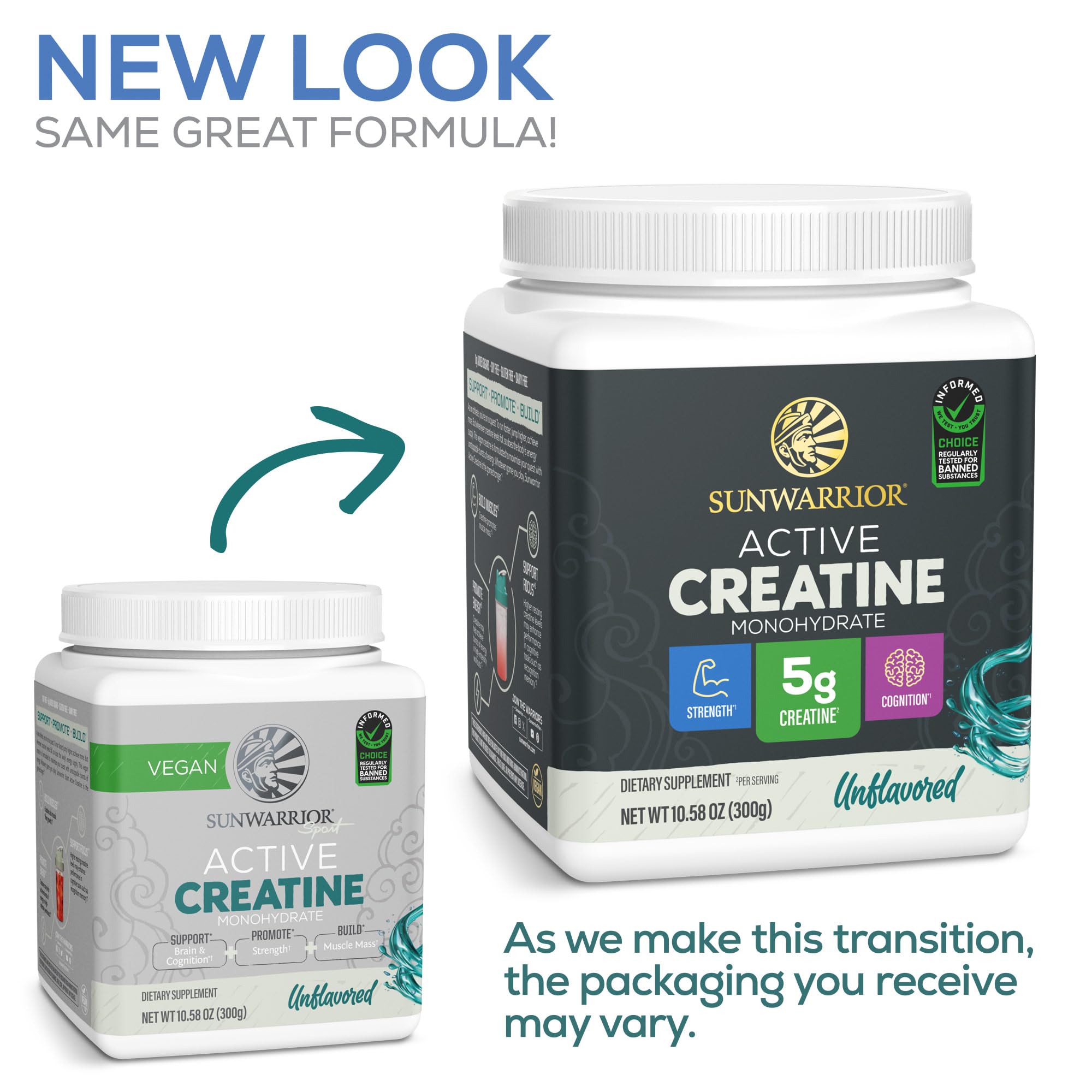Sunwarrior Active Creatine 301g displayed with other supplements