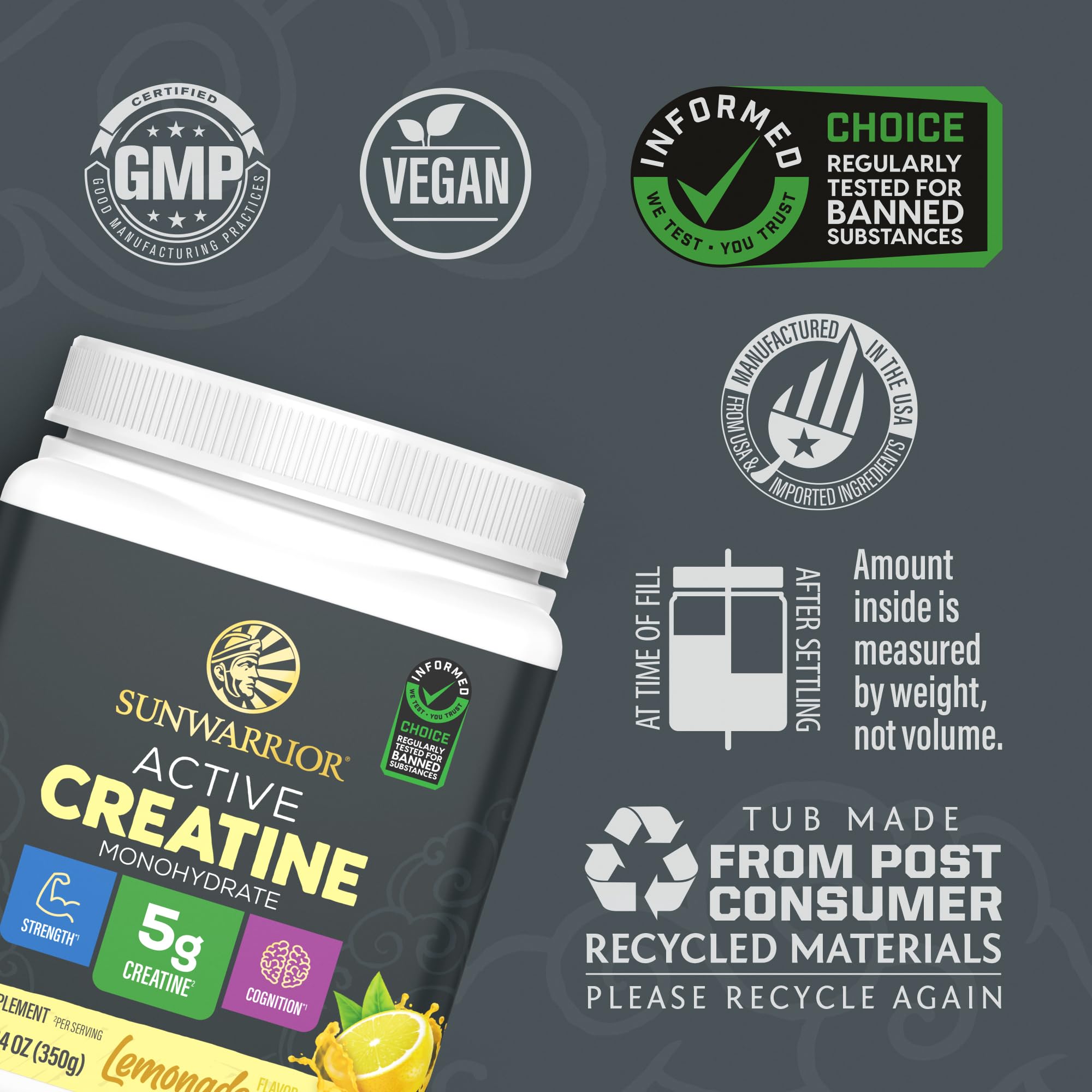 Sunwarrior Active Creatine 350g back view showing ingredients