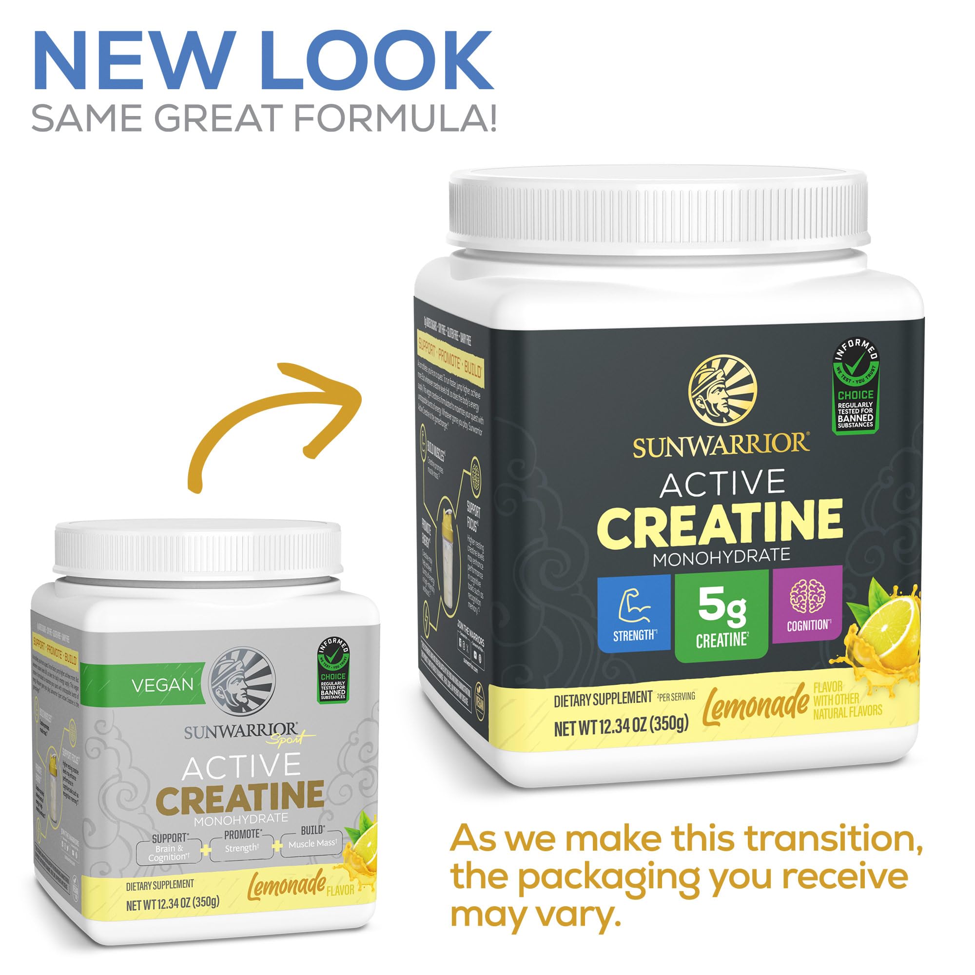 Sunwarrior Active Creatine 350g next to a water bottle
