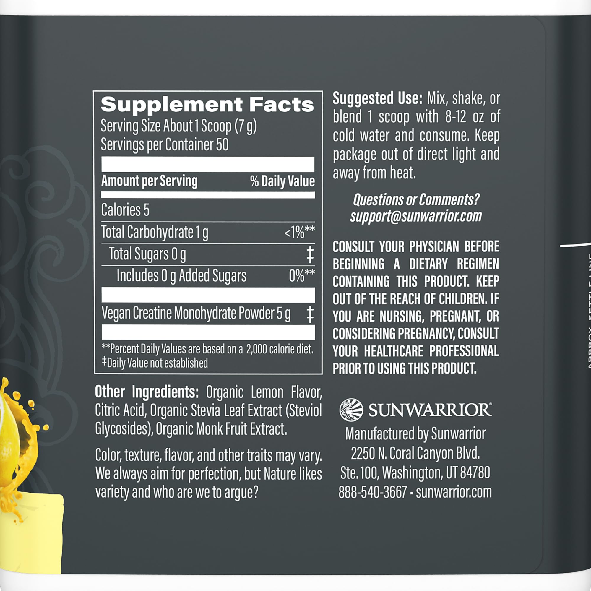 Sunwarrior Active Creatine 350g side view with label