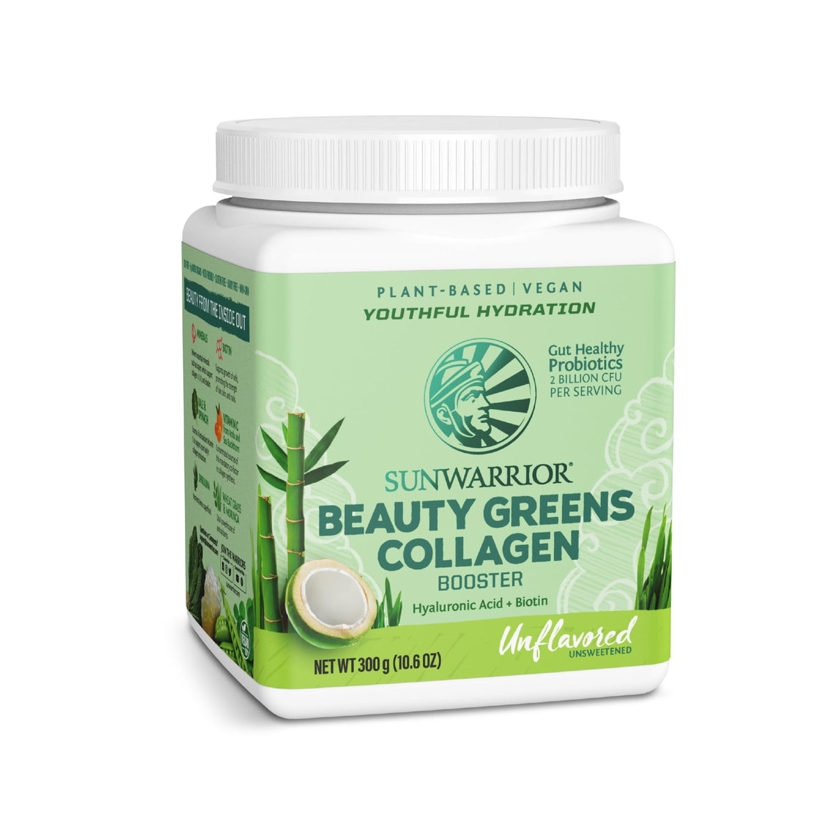 Sunwarrior Beauty Greens Collagen support front view, unflavoured 300g