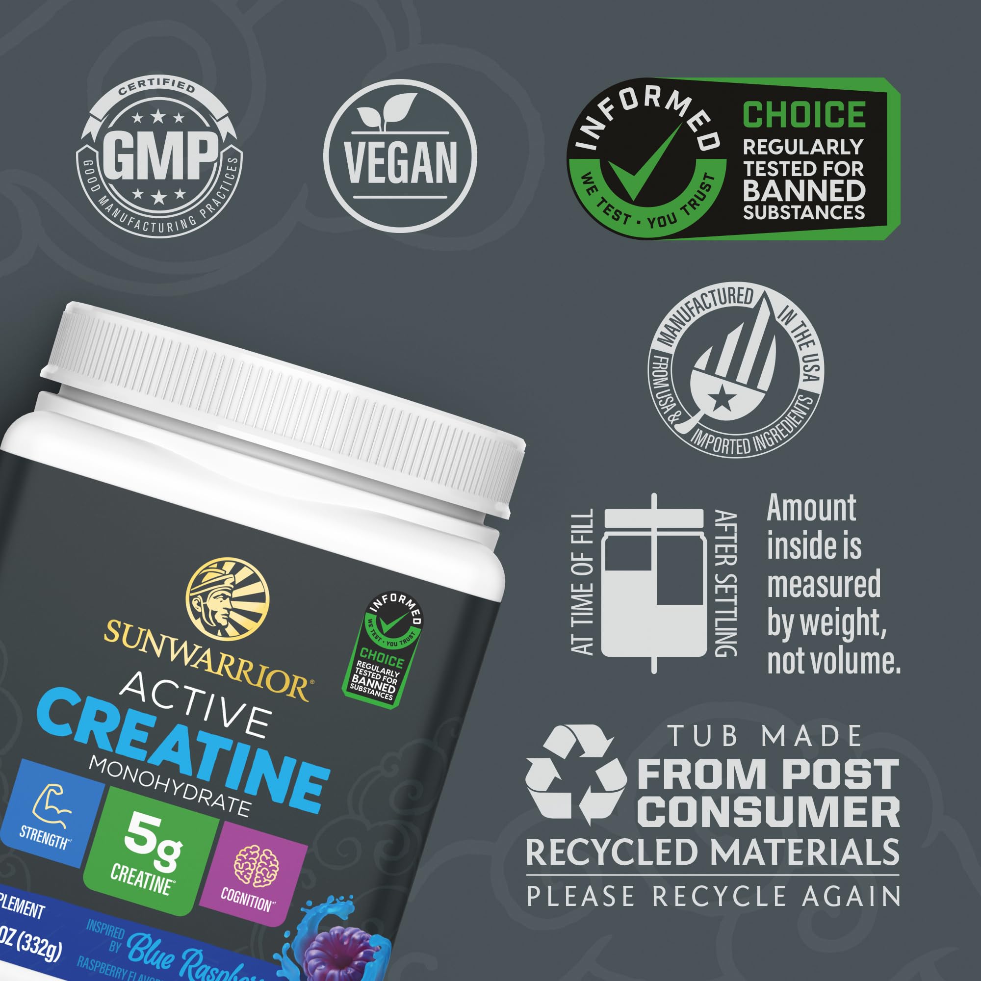 Sunwarrior Creatine Monohydrate 332g back packaging