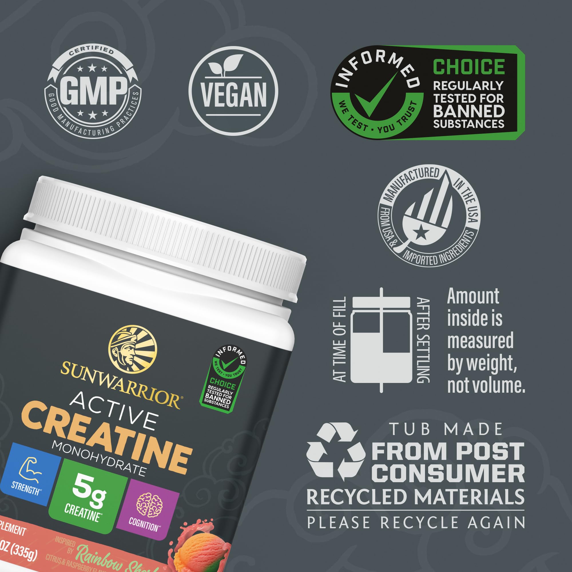 Sunwarrior Creatine Monohydrate 335g side view