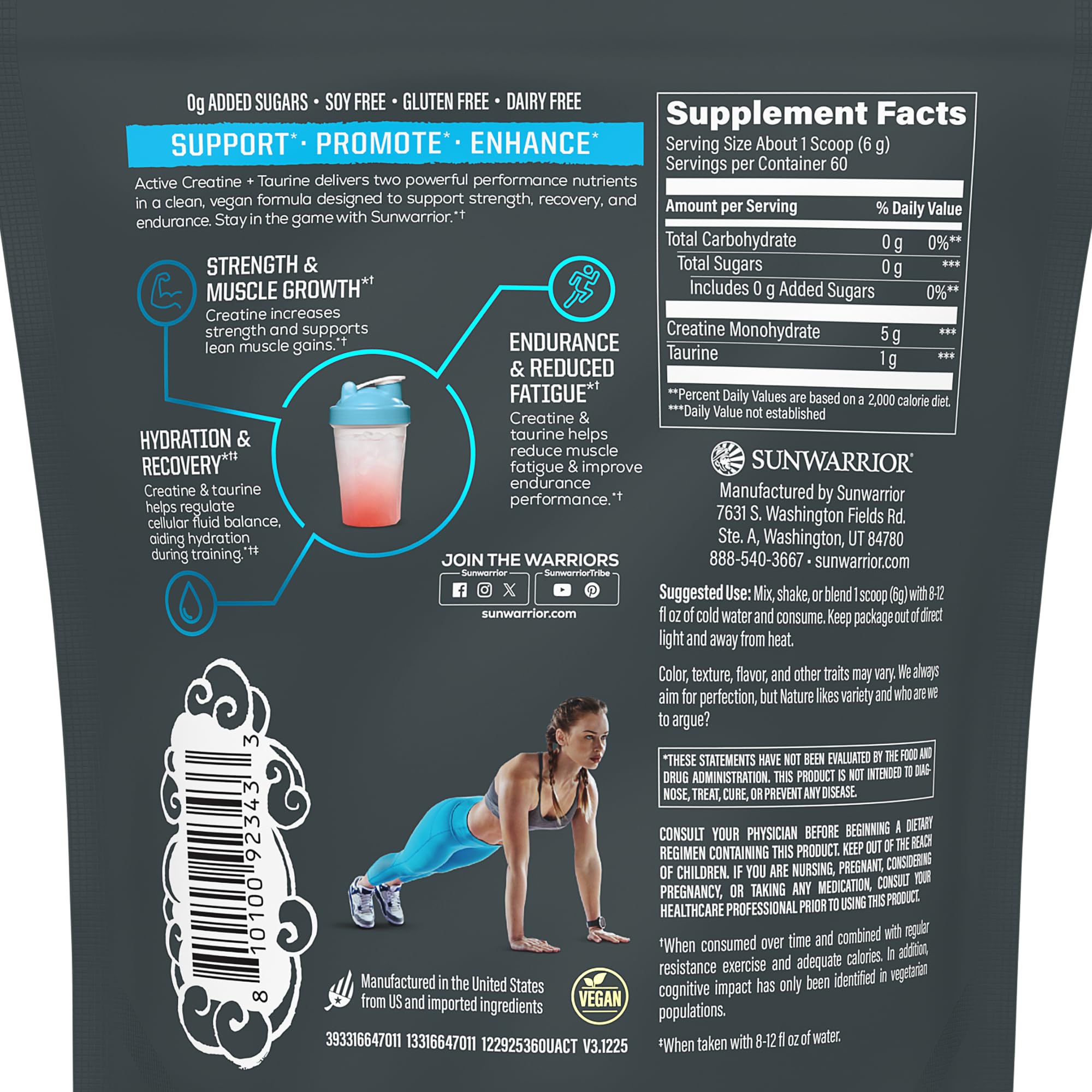 Sunwarrior Creatine Monohydrate 360g packaging