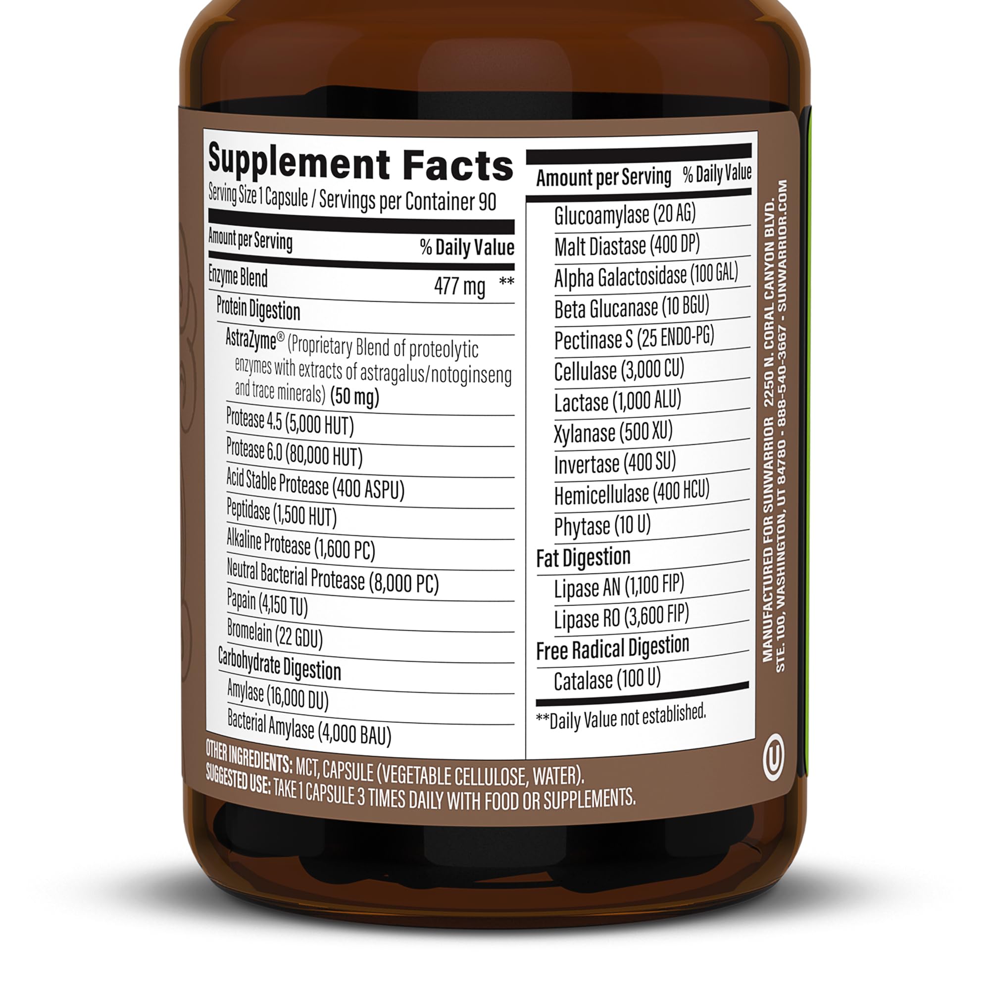 Sunwarrior Enzorb daily Enzyme Capsules side view