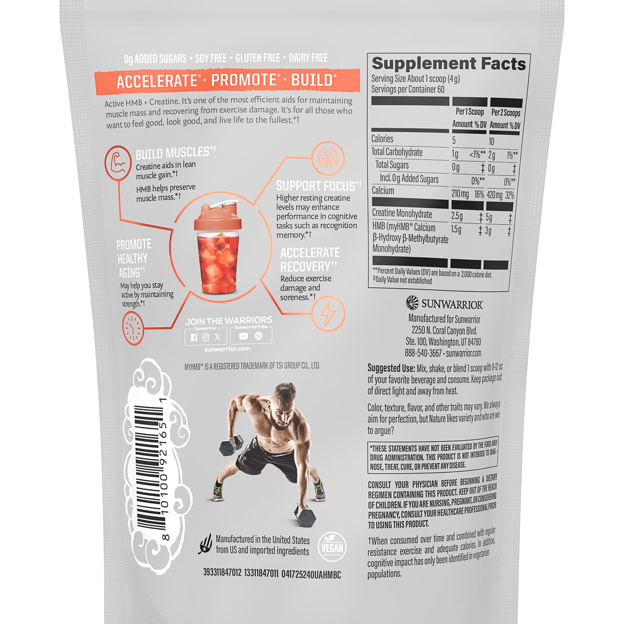 Sunwarrior HMB + Creatine Powder packaging side view