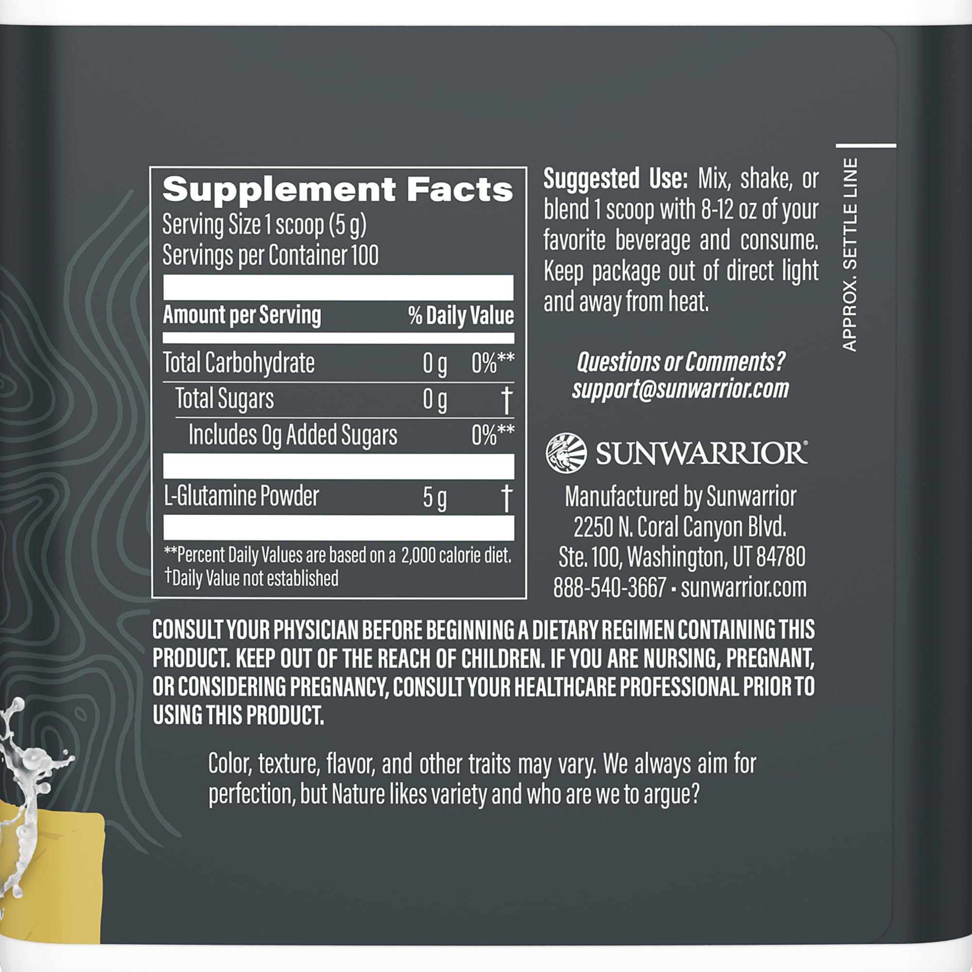 Sunwarrior L-Glutamine Powder 499g packaging