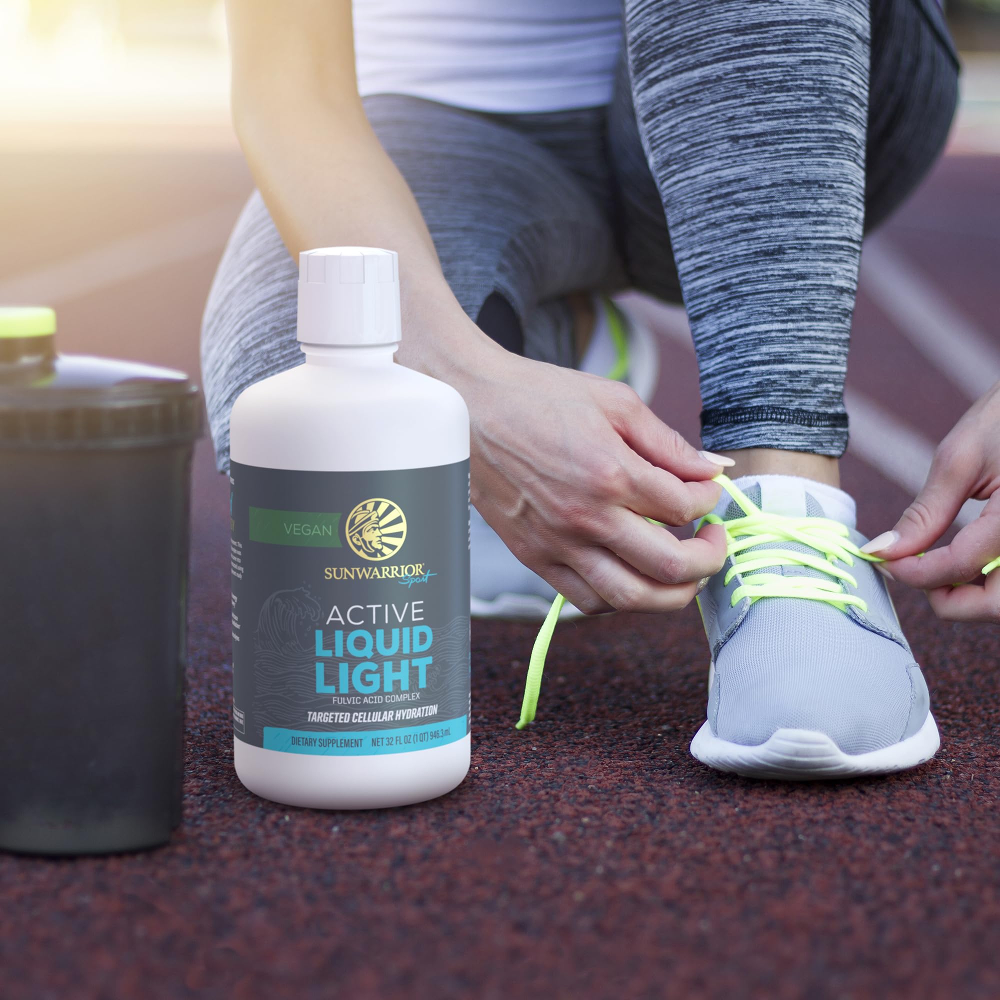 Sunwarrior Liquid Light 32 oz bottle on a kitchen counter