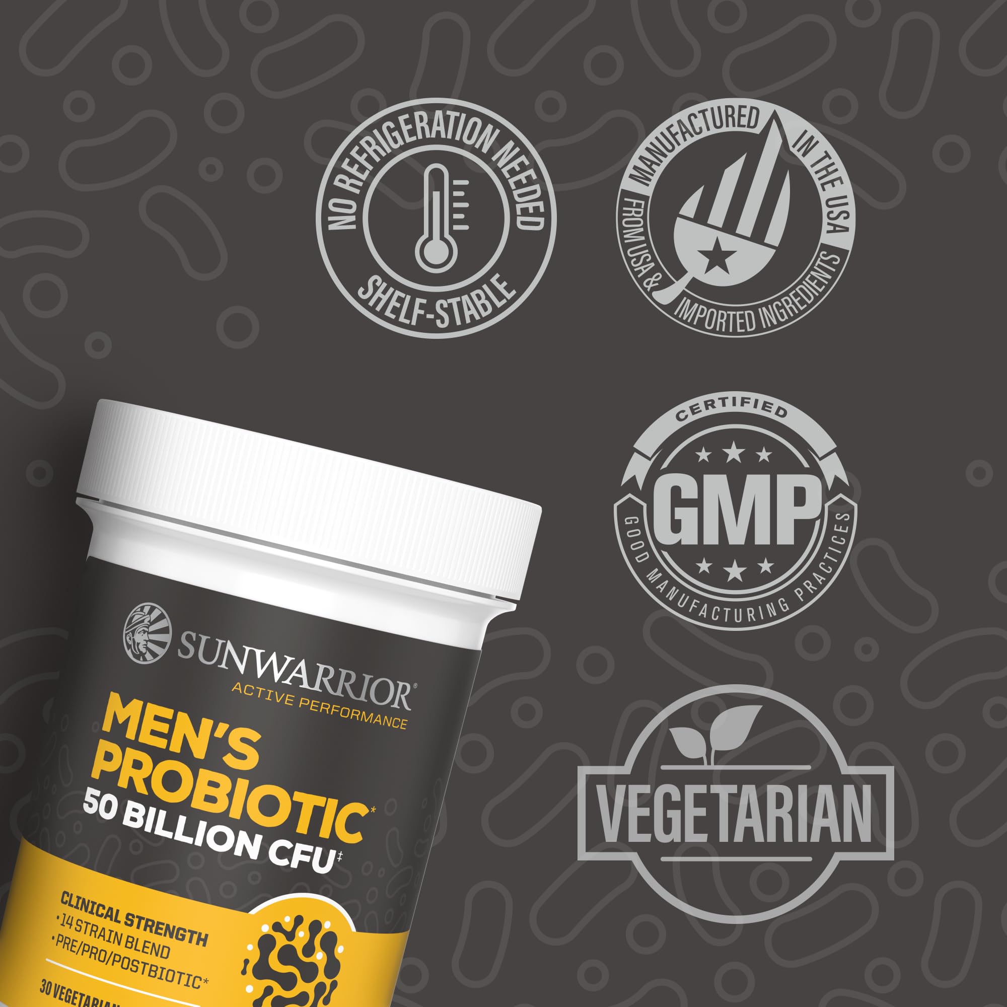 Sunwarrior Men's Probiotic 50 Billion CFU capsule close-up