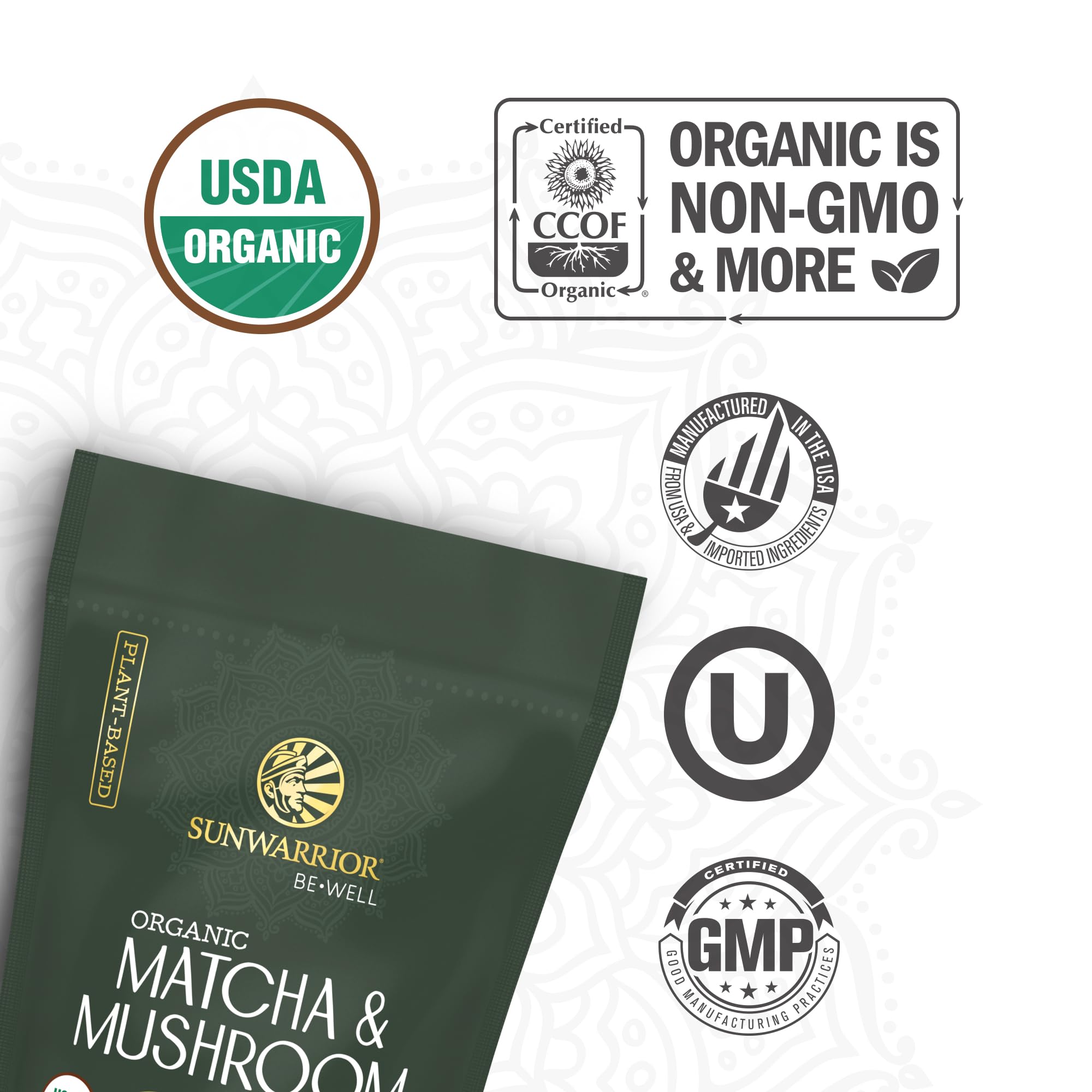 Sunwarrior Mushroom & Matcha Blend powder in a bowl