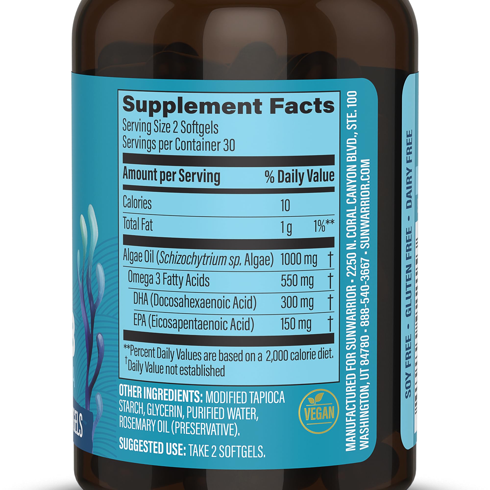Sunwarrior Omega-3 Algae Oil Softgels bottle with label