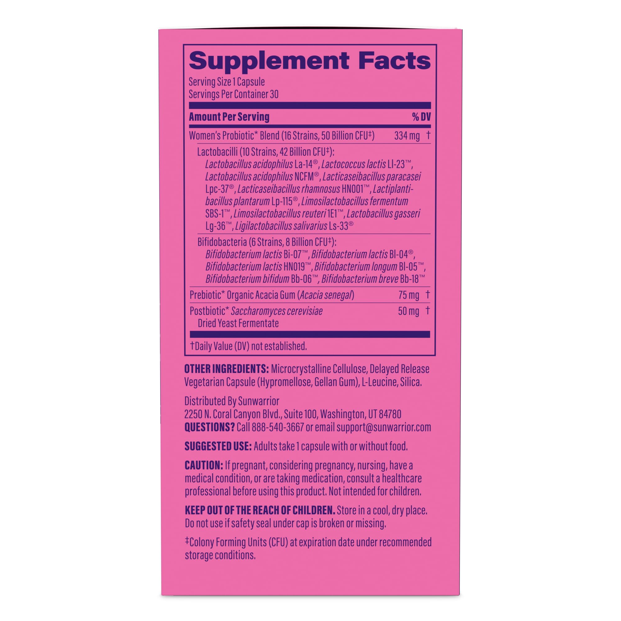 Sunwarrior Probiotic for Women 50 Billion CFU packaging
