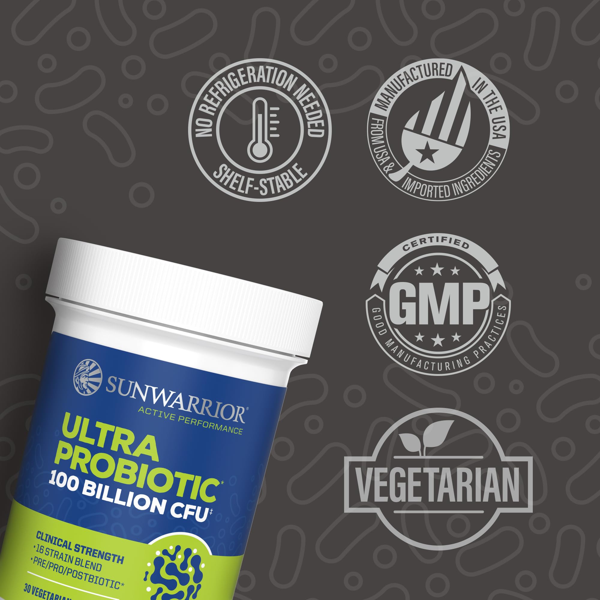 Sunwarrior Probiotics 100 Billion CFU 16-Strain Formula packaging
