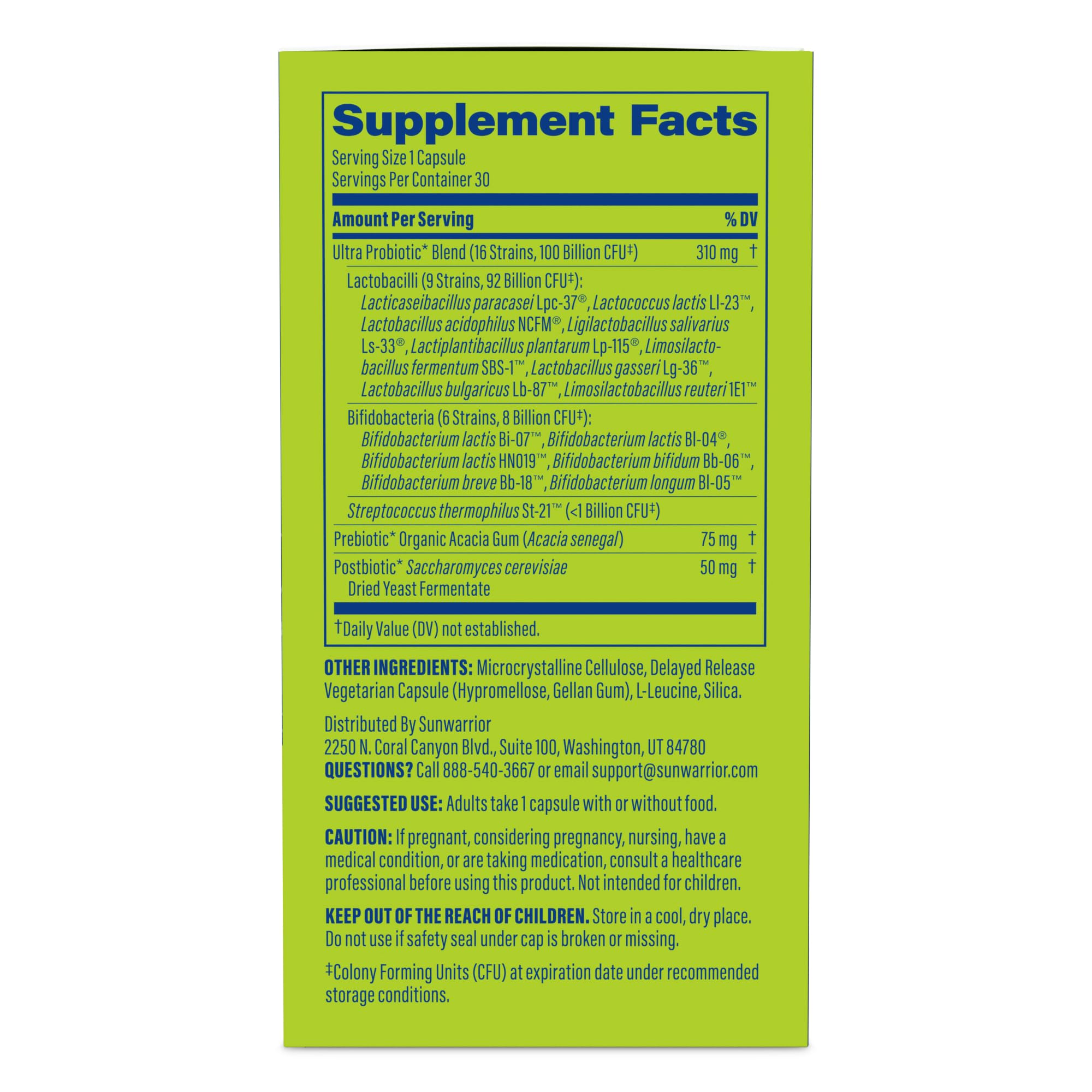 Sunwarrior Probiotics 100 Billion CFU 16-Strain Formula side view