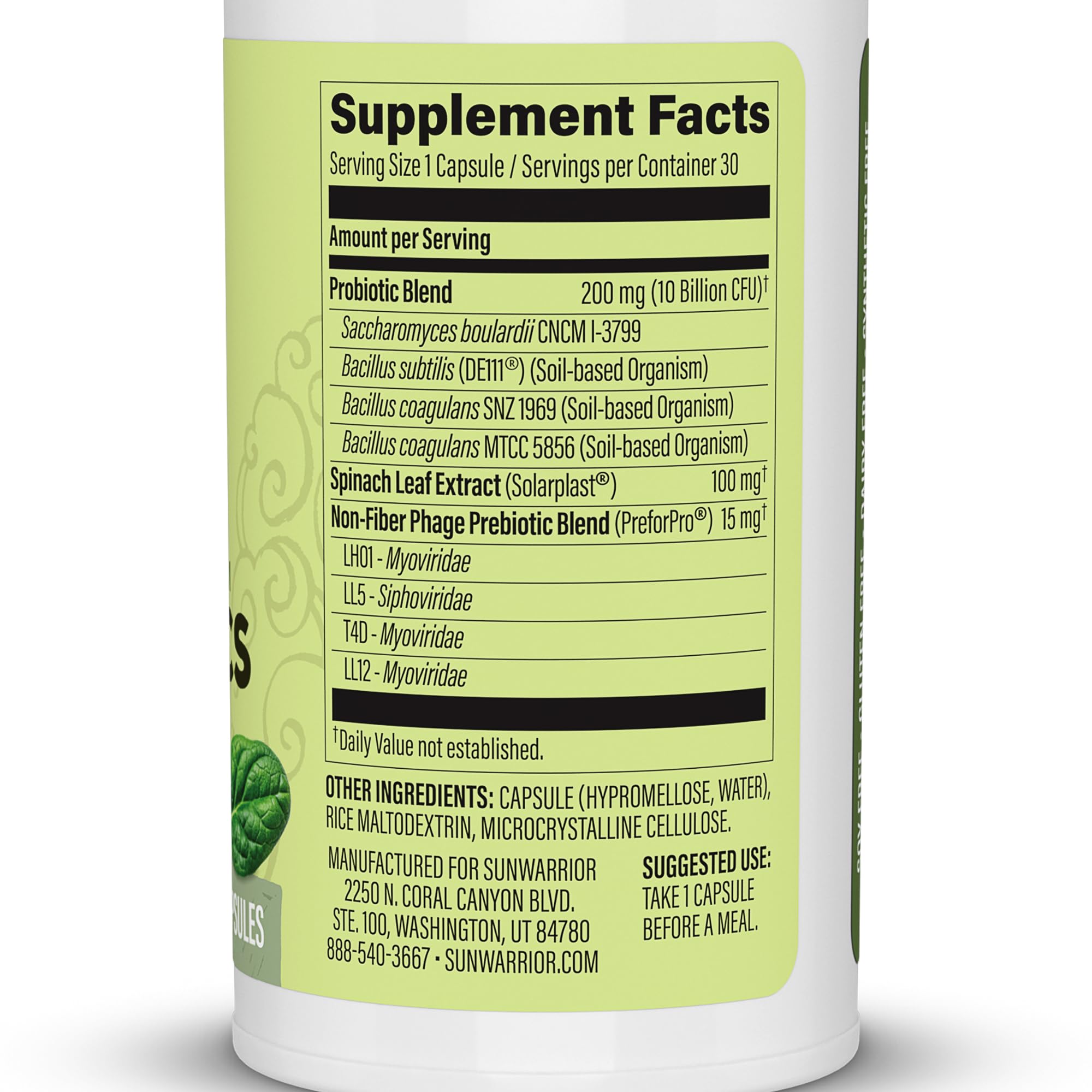 Sunwarrior Probiotics 30 capsules side view