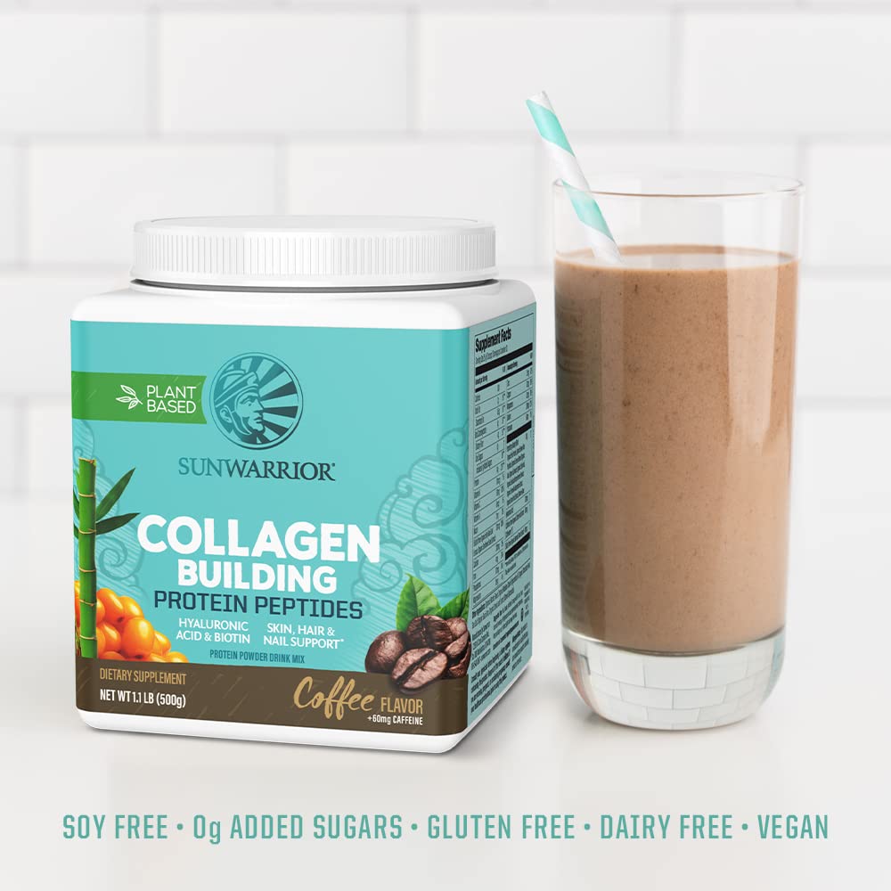 Sunwarrior Vegan Collagen support 500g lifestyle scene with smoothie