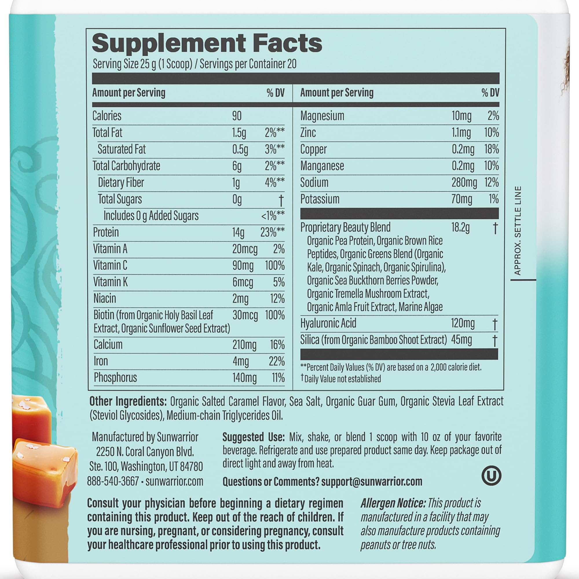 Sunwarrior Vegan Collagen support 500g side view