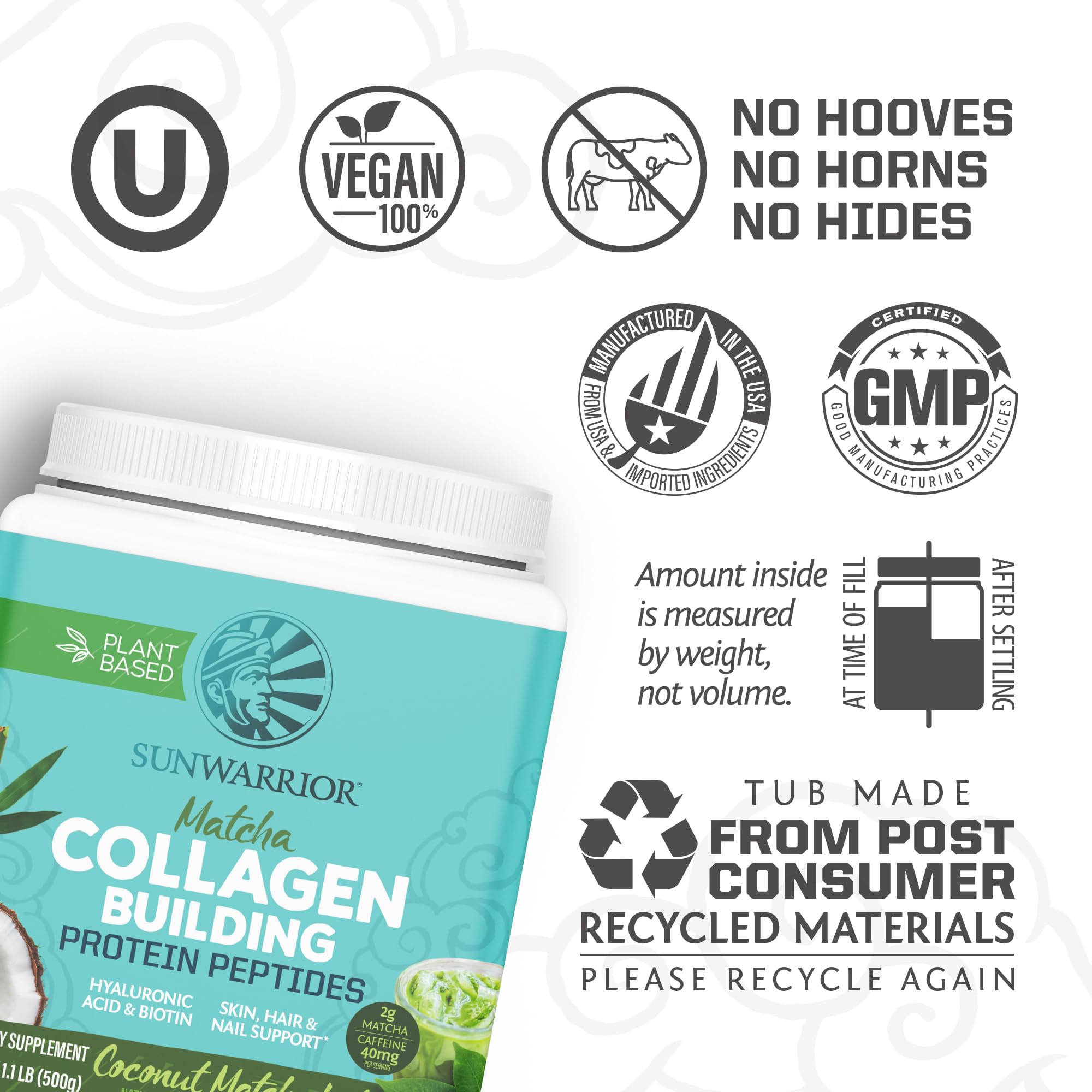 Sunwarrior Vegan Collagen support 621g scoop and powder