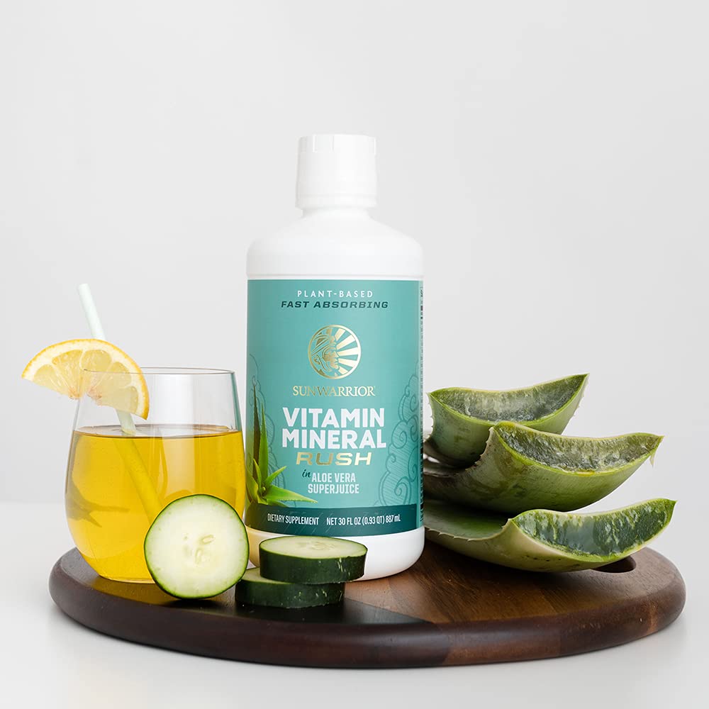 Sunwarrior Vitamin Mineral Rush liquid with lemon slice