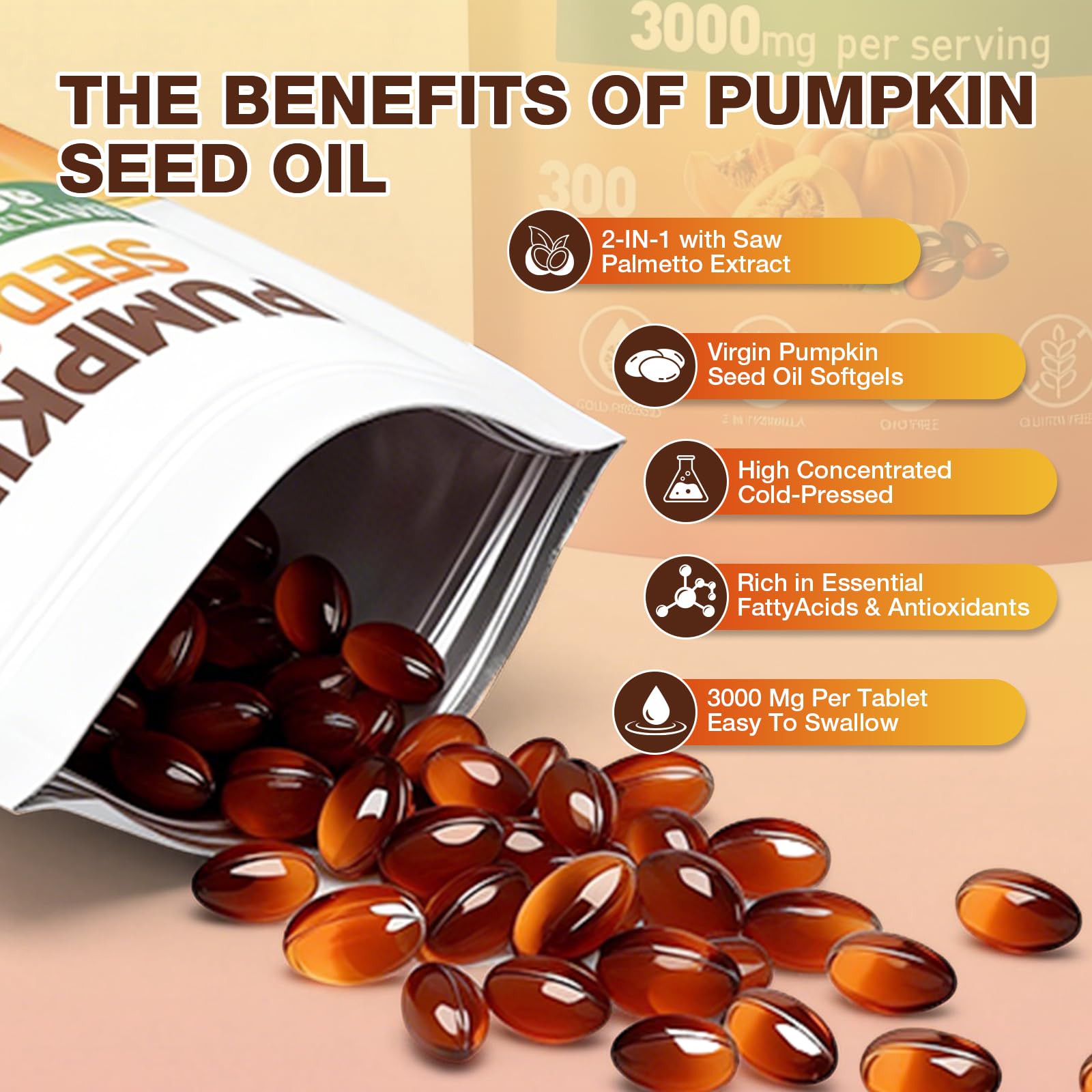SUOOCH Pumpkin Seed Oil Capsules 3000mg bottle side view