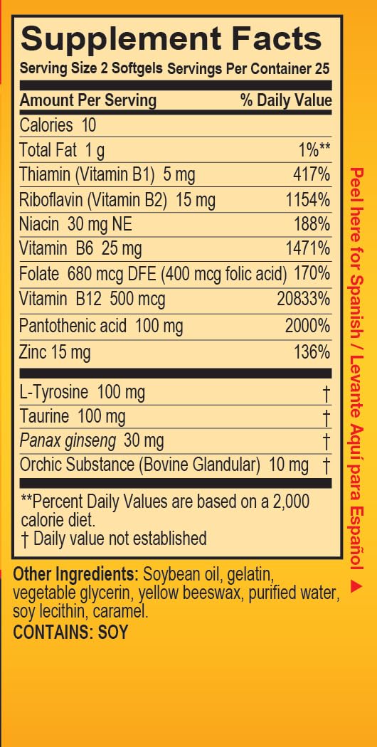 Super Macho Multi-Nutrient Formula back view with ingredient list