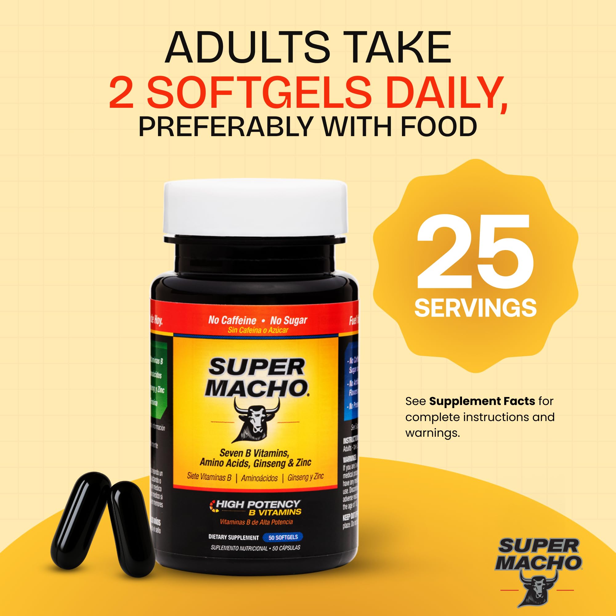 Super Macho Multi-Nutrient Supplement side view with ingredients
