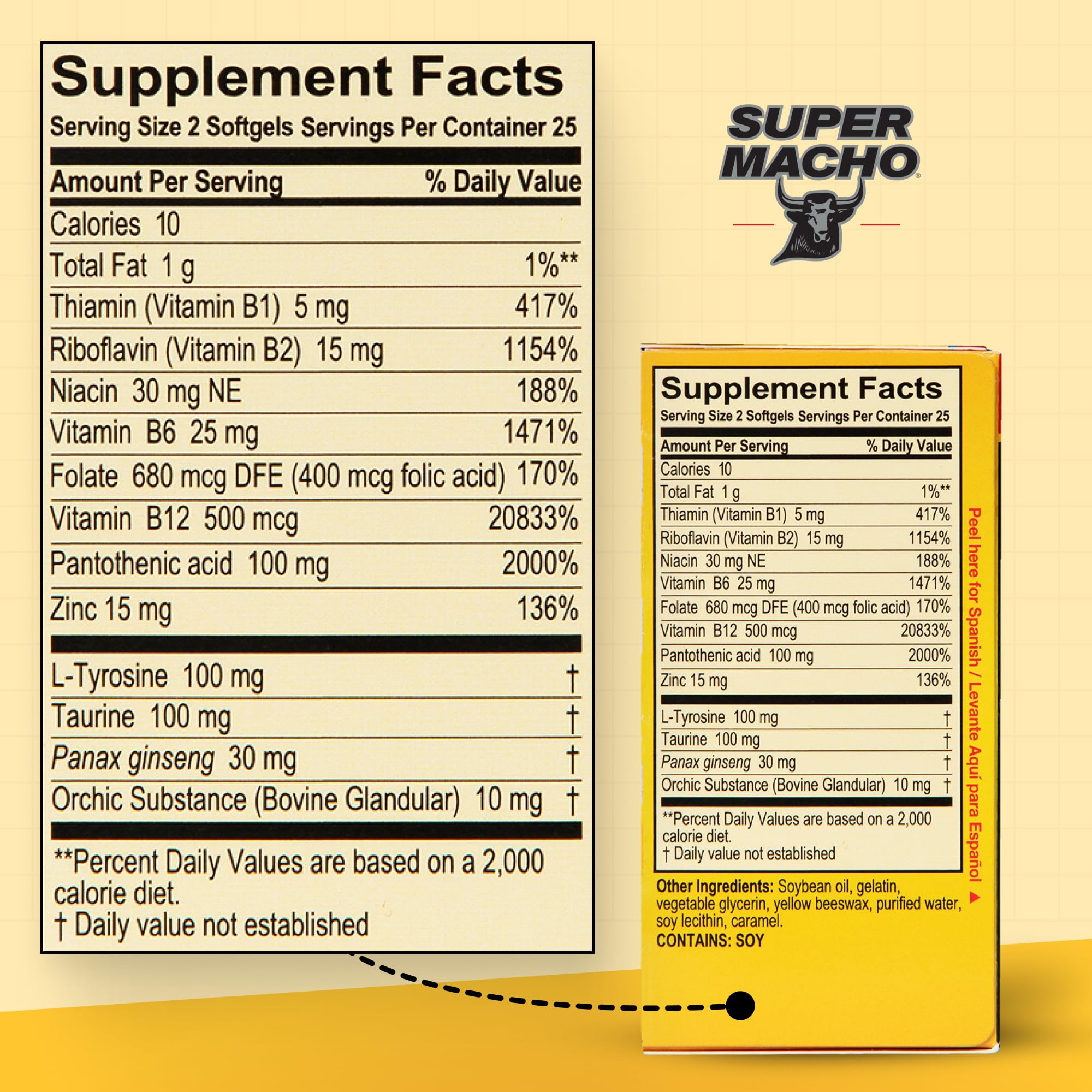 Super Macho Multi-Nutrient Supplement with a glass of water