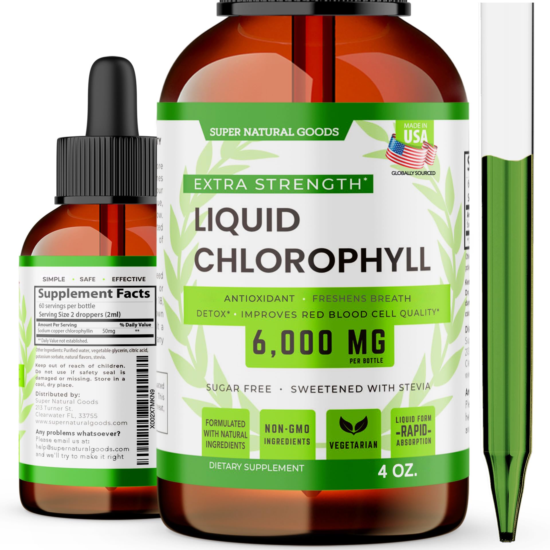 Super Natural Goods Liquid Chlorophyll Drops 4 oz bottle front view