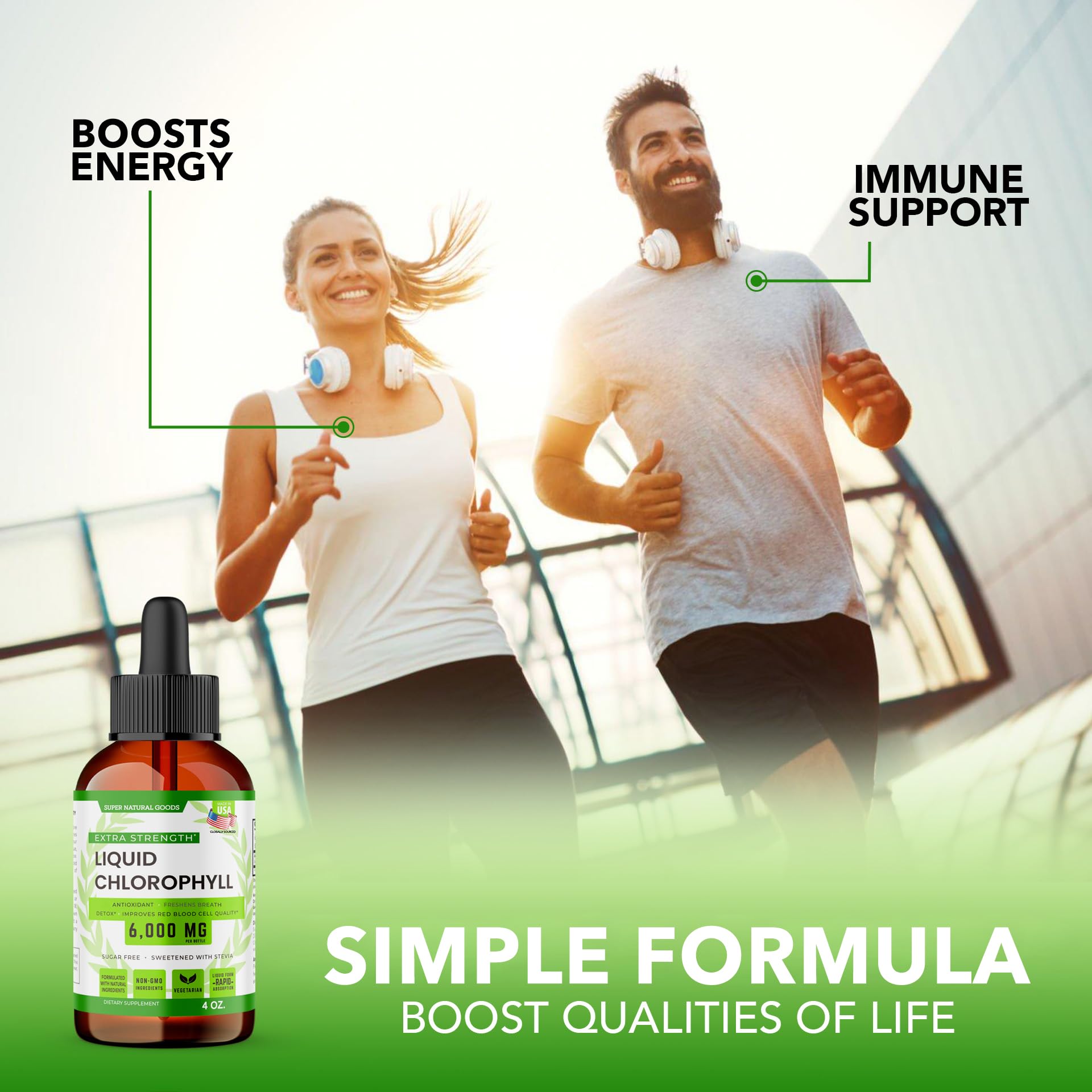 Super Natural Goods Liquid Chlorophyll Drops 4 oz bottle side view