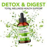 Super Natural Goods Liquid Chlorophyll Drops mixed in a glass of water