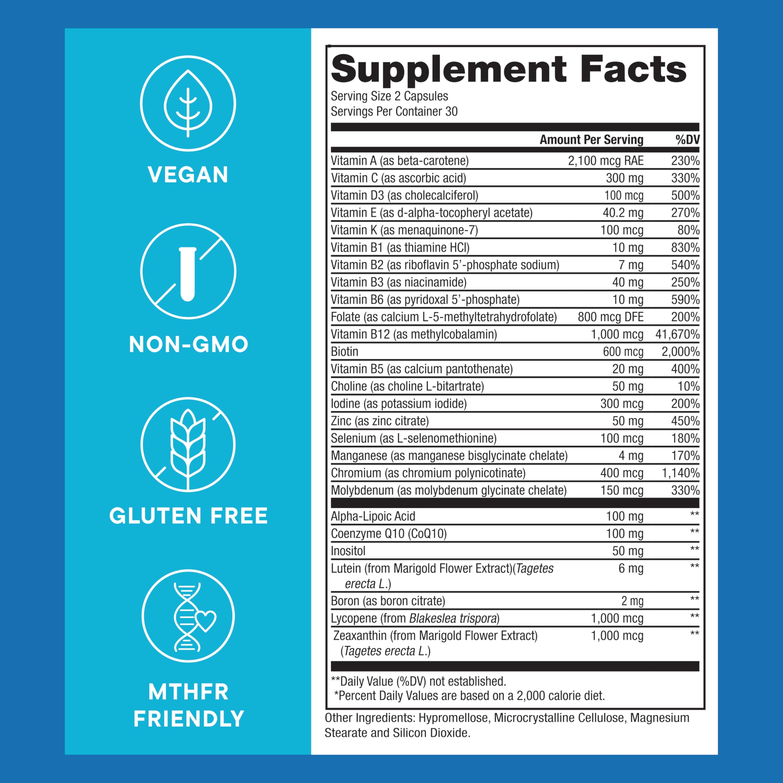 Super Natural Goods Methylated Multivitamin side view of packaging