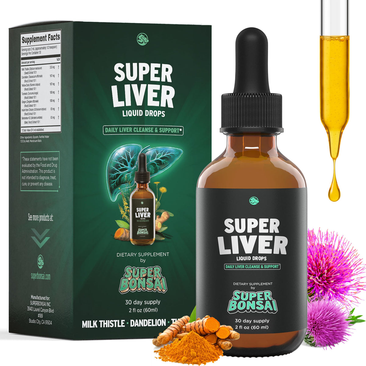 SuperBonsai Milk Thistle Herbal Liquid 30ml front view