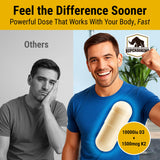 SuperDosing.com Vitamin D3 & K2 capsules on wooden table