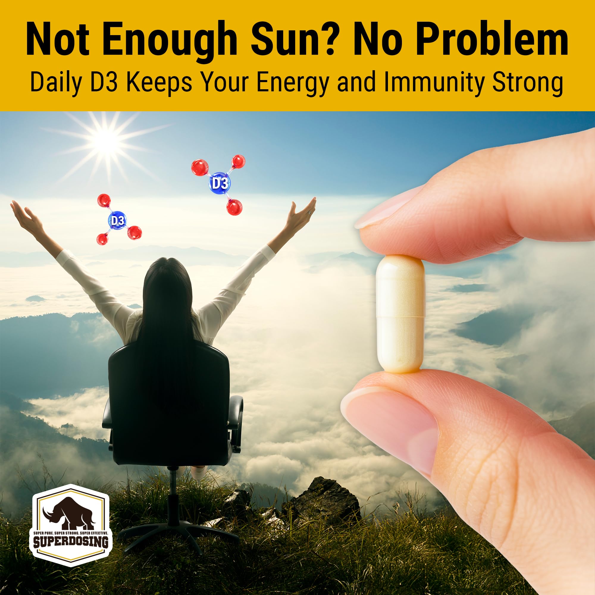 SuperDosing.com Vitamin D3 & K2 capsules with measuring spoon