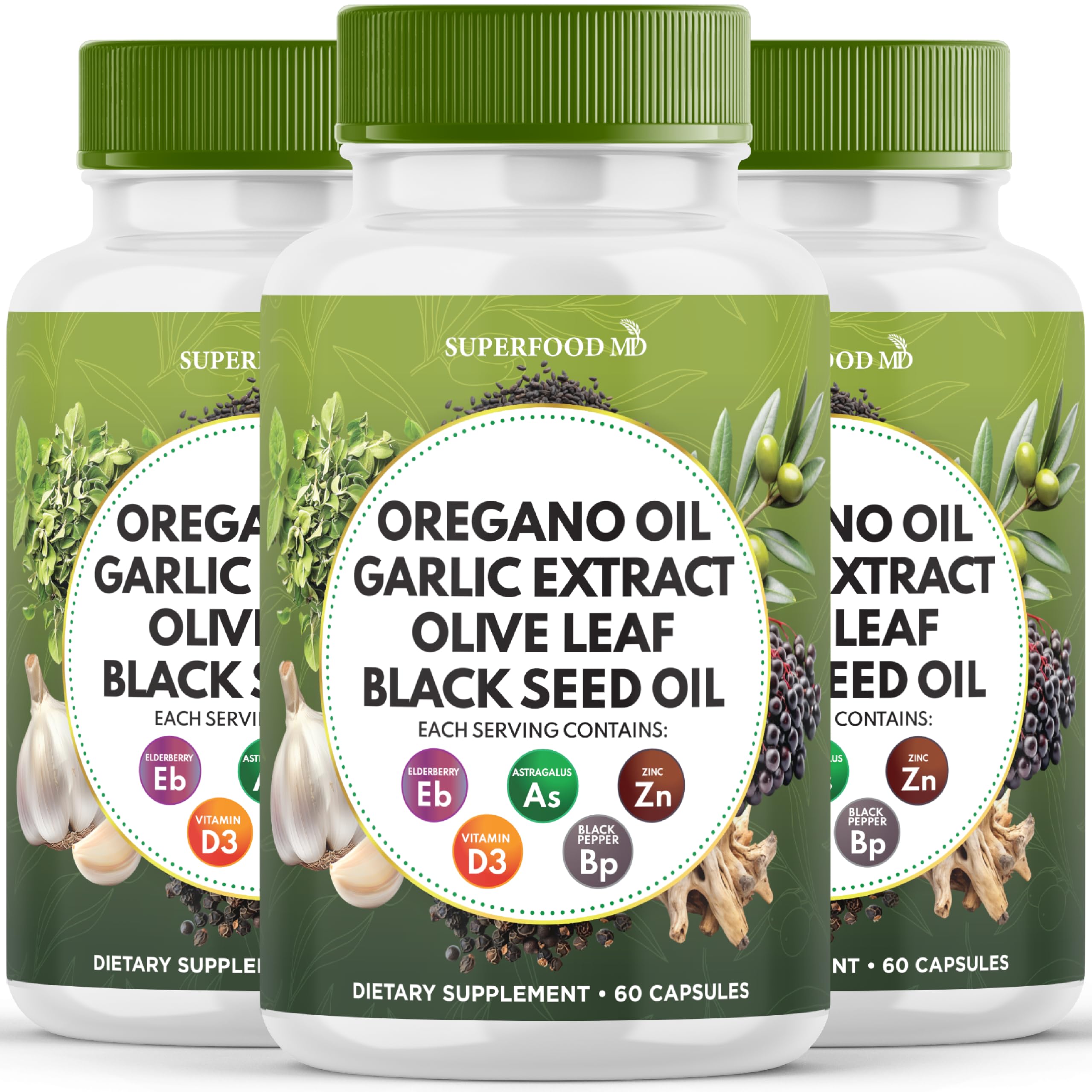 Superfood MD Astragalus Oregano and Garlic Supplement front view