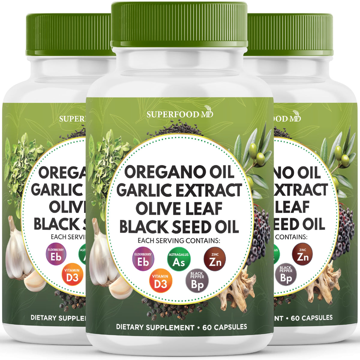Superfood MD Astragalus Oregano and Garlic Supplement front view