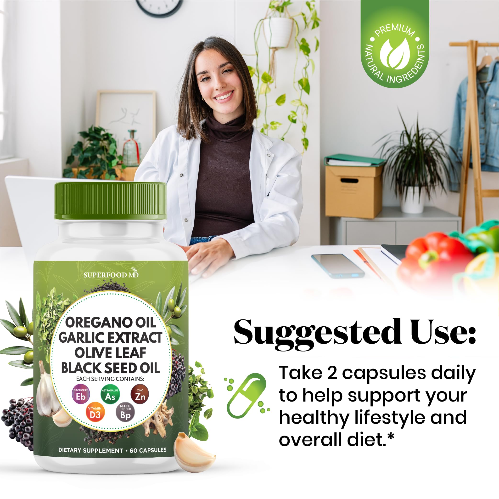 Superfood MD Astragalus Supplement capsules in a hand