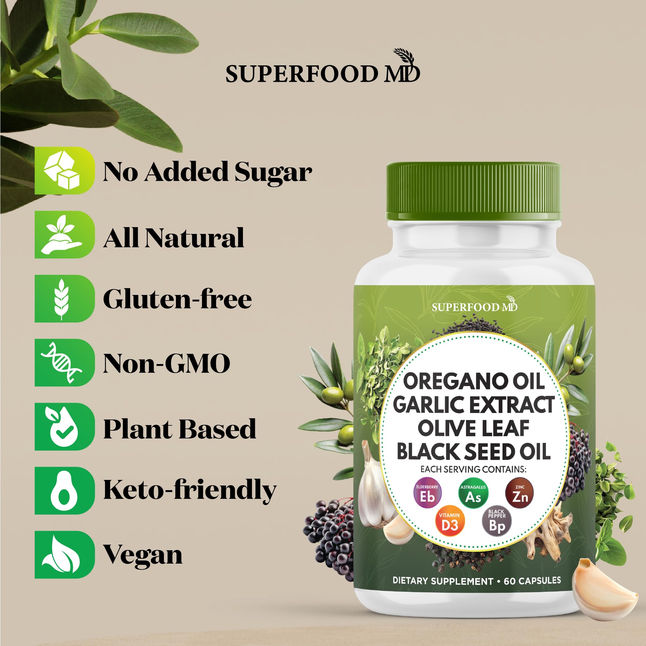 Superfood MD Astragalus Supplement with herbs and garlic
