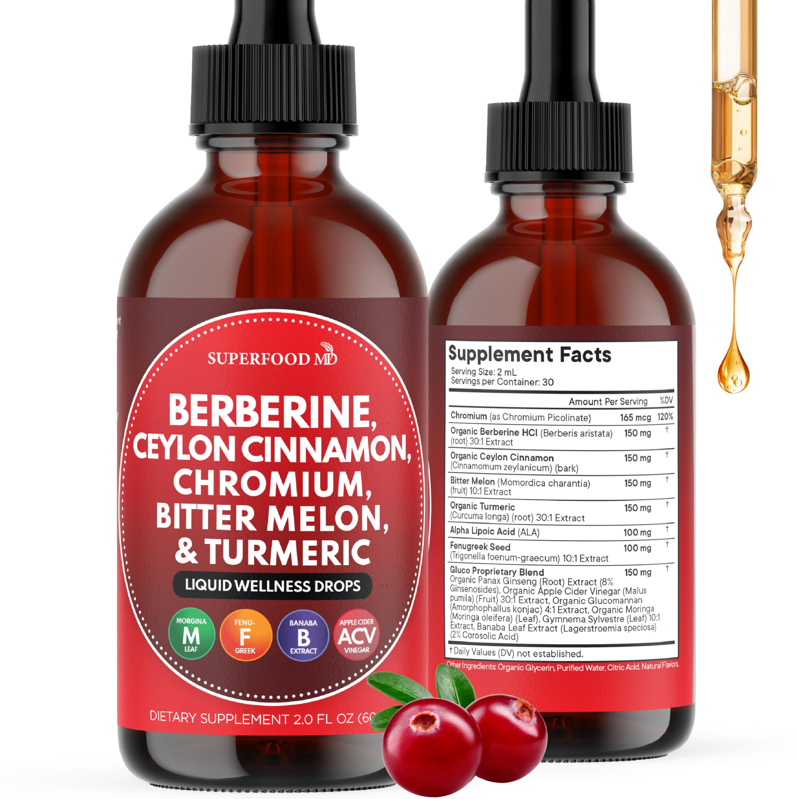Superfood MD Berberine with Ceylon Cinnamon Drops 57g front view