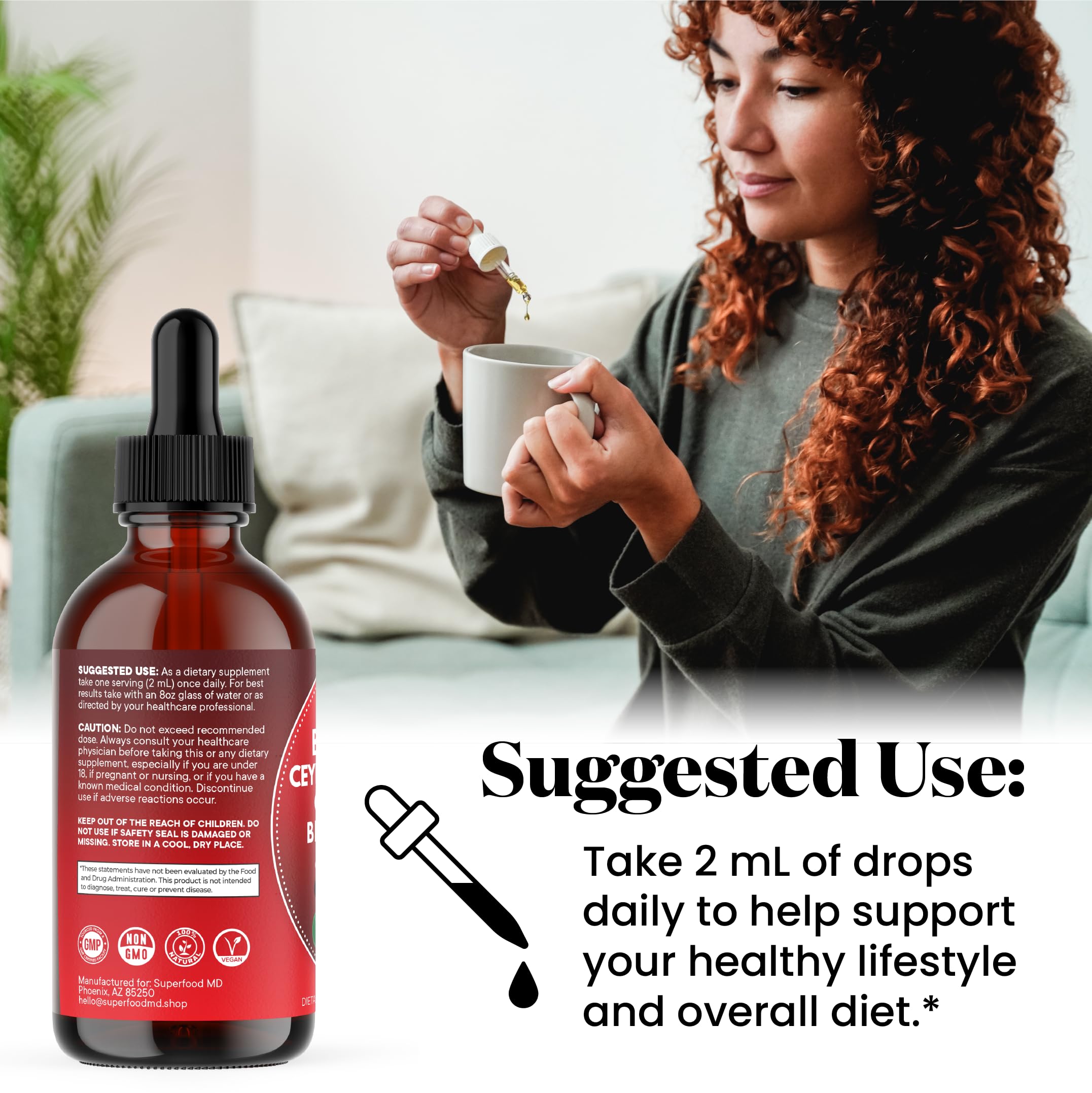 Superfood MD Berberine with Ceylon Cinnamon Drops with fresh cinnamon sticks