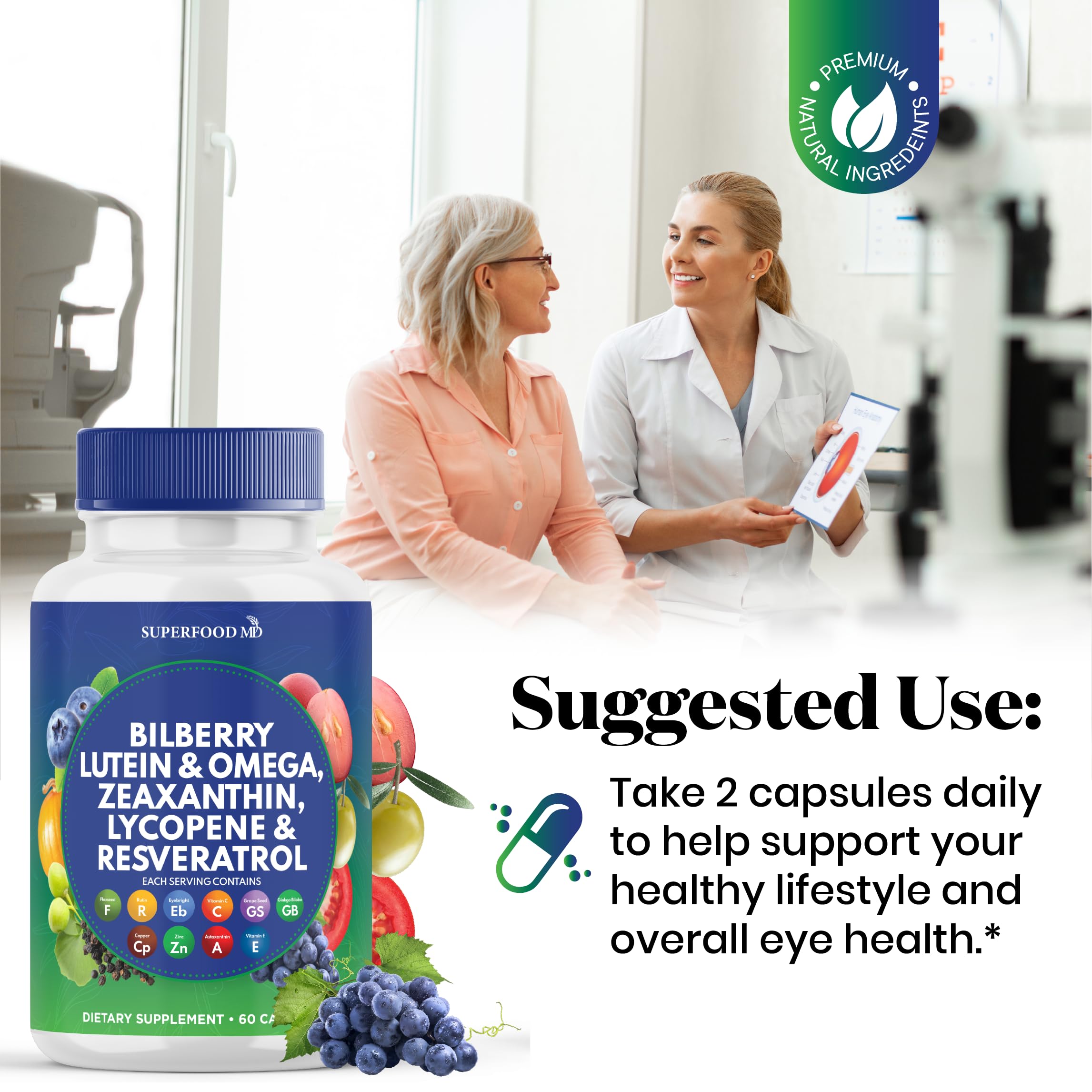 Superfood MD Bilberry Extract Capsules close-up showing capsule size