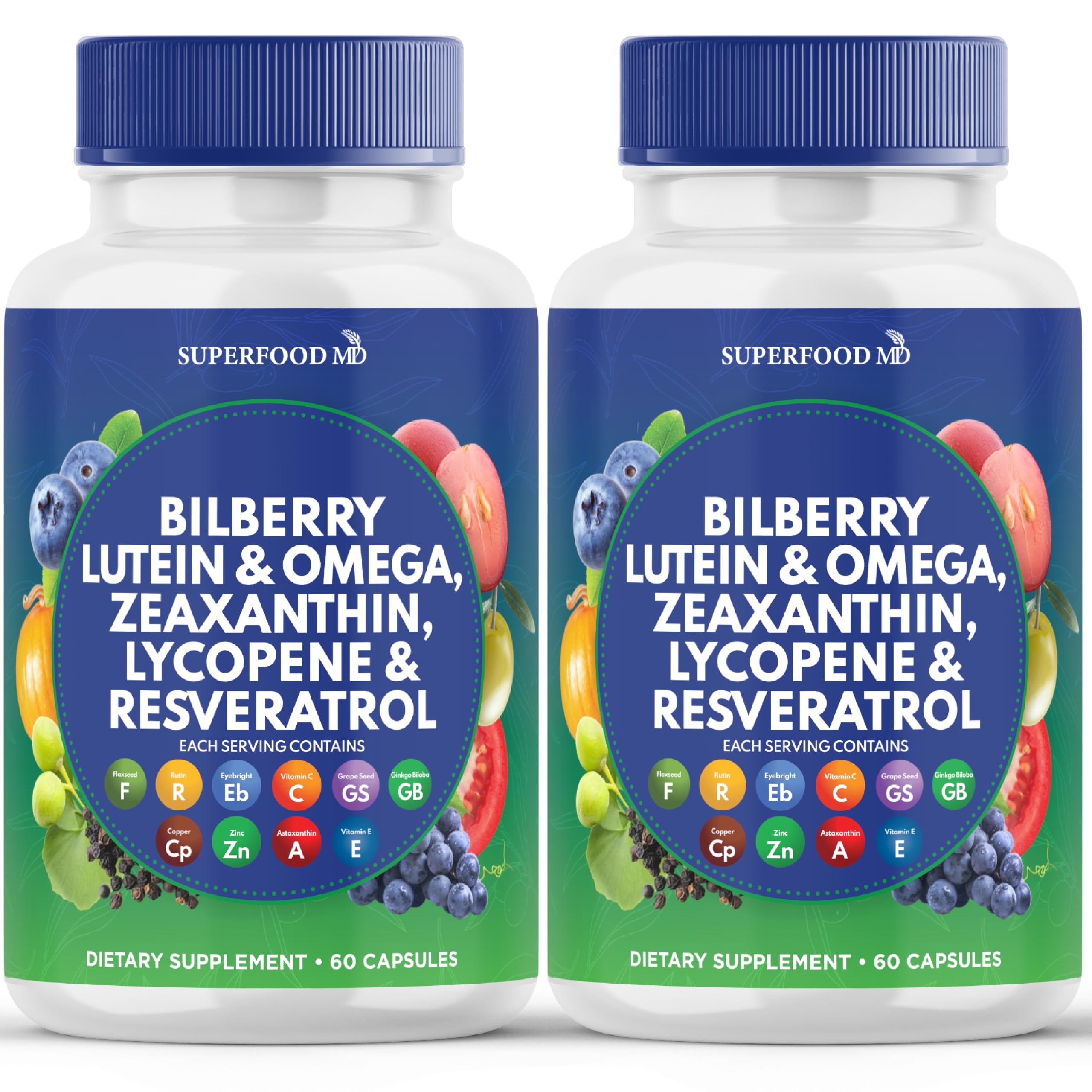 Superfood MD Bilberry Extract Capsules front view with packaging