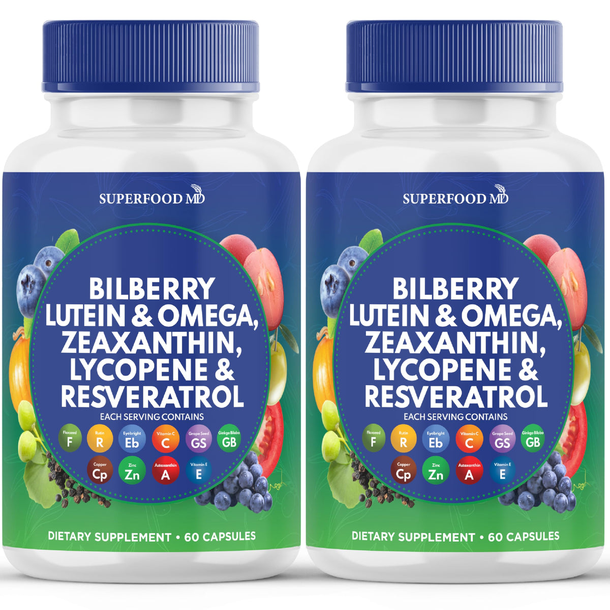 Superfood MD Bilberry Extract Capsules front view with packaging