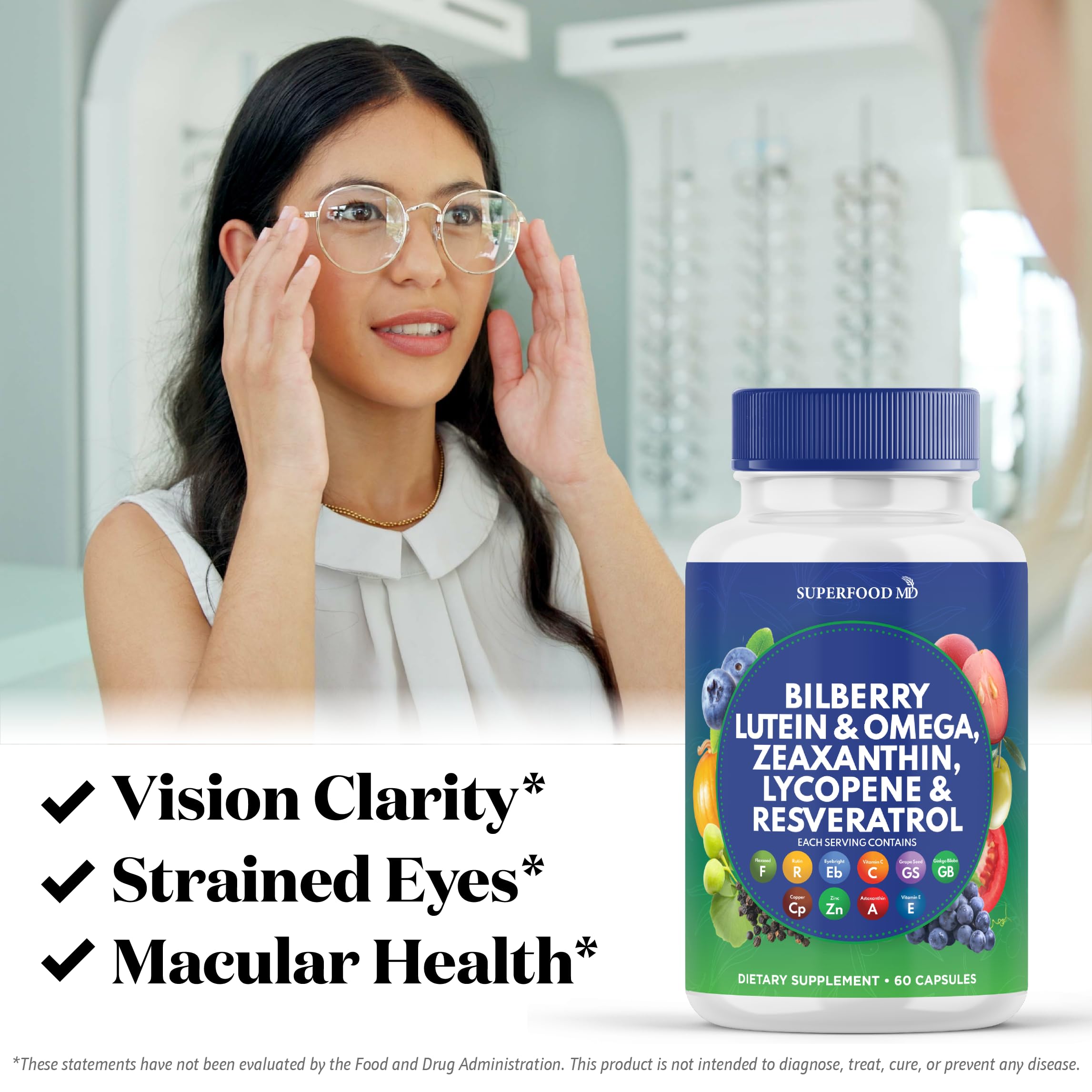 Superfood MD Bilberry Extract Capsules on a wooden table
